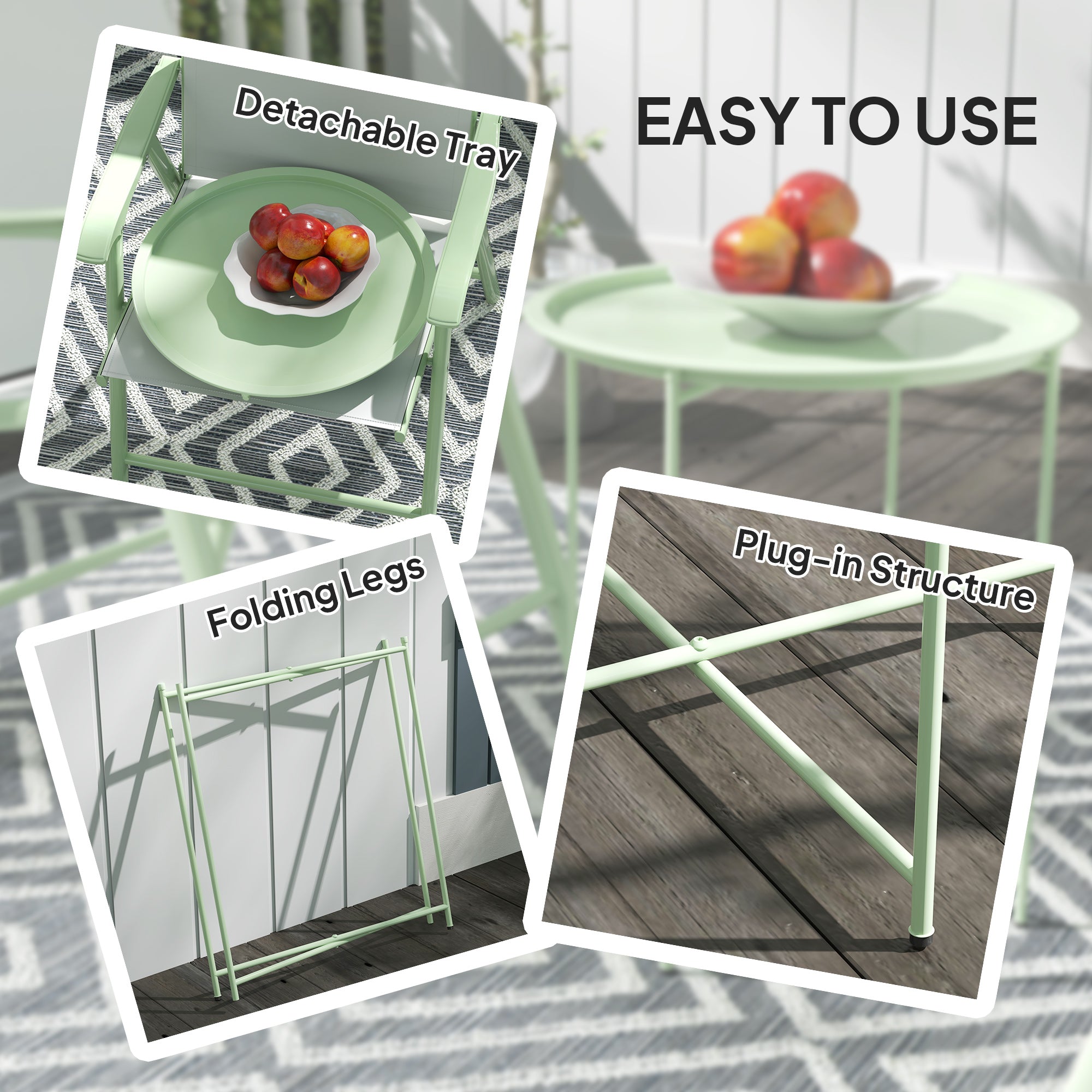 Steel Removable Tray Top Garden Table with Foldable Legs - Green