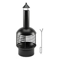 Chimney Fire Pit, Portable Wood Burning Firepit with Poker, Charcoal Grid, Outdoor Fireplace for Garden Patio, Black