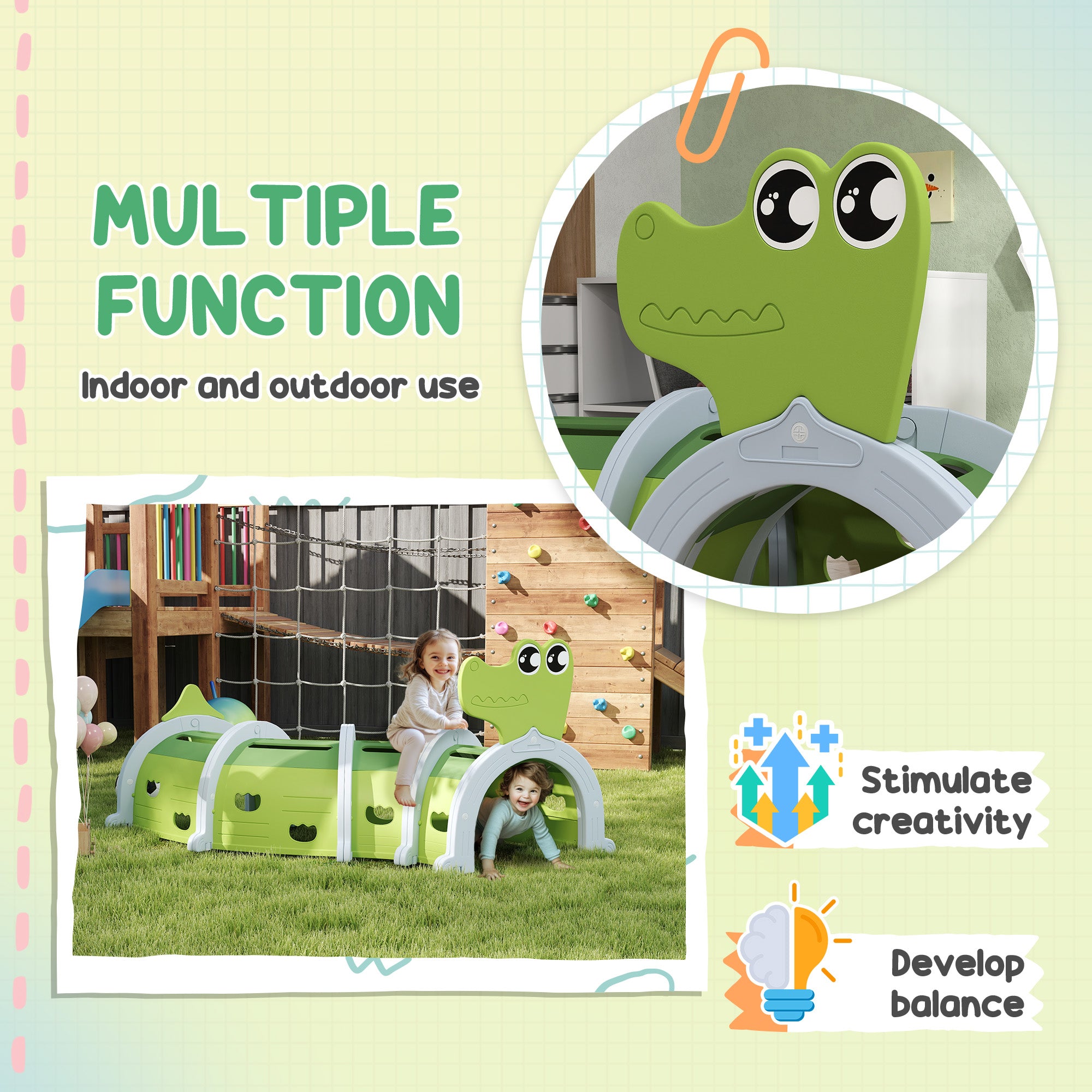 Crocodile Design Kids Play Tunnel for Ages 3-6 Crawl and Climb