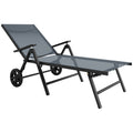 Folding Sun Lounger with Adjustable Backrest and Wheels - Grey