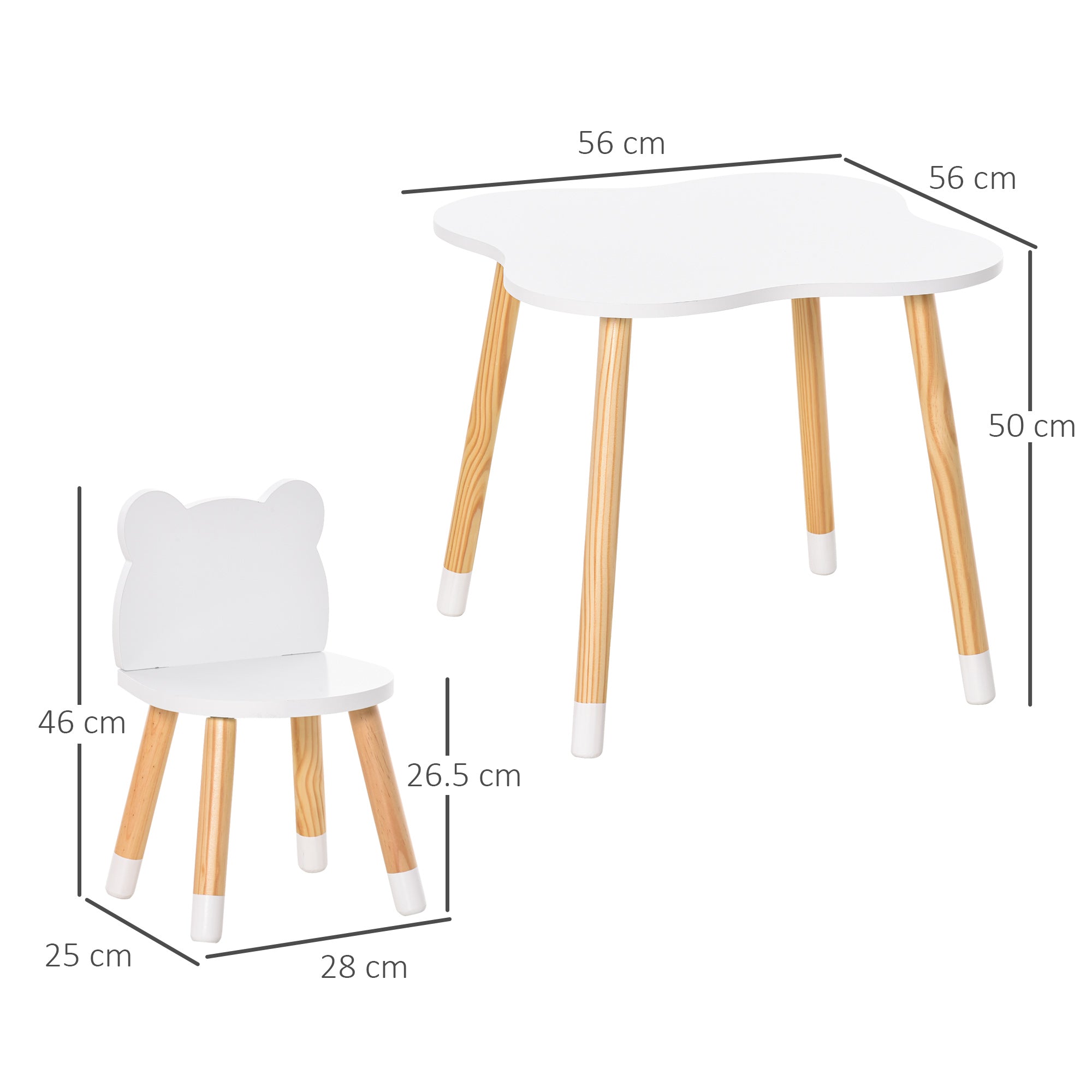 3-Piece Kids Table and Chair Set with 2 Bear-Shaped Chairs, for Ages 1-4 Years, White