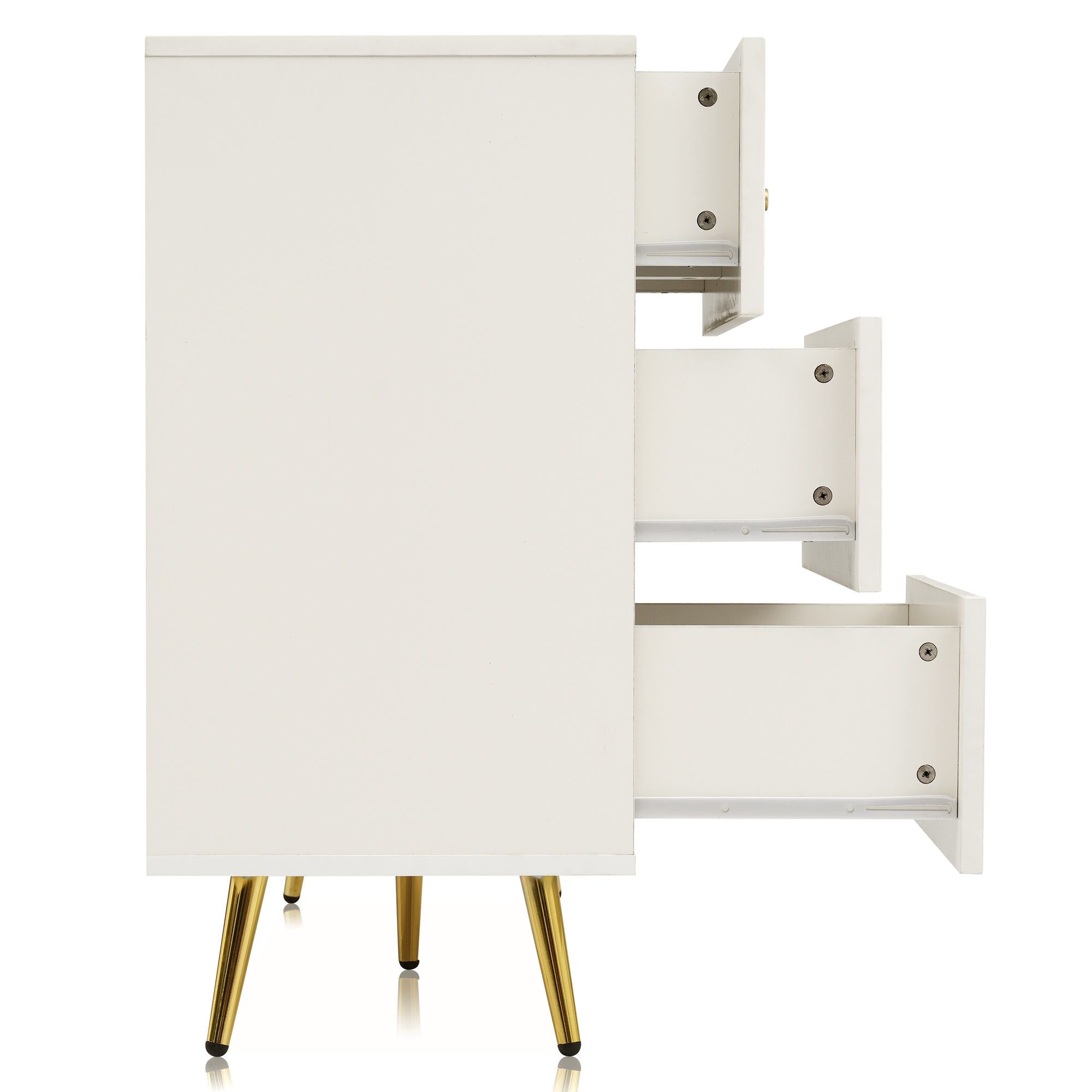 Height Ajustable Sideboard with 6 Storage Drawers, Cabinet with Wood and Metal Construction, 120L x 40W x 85H cm, White