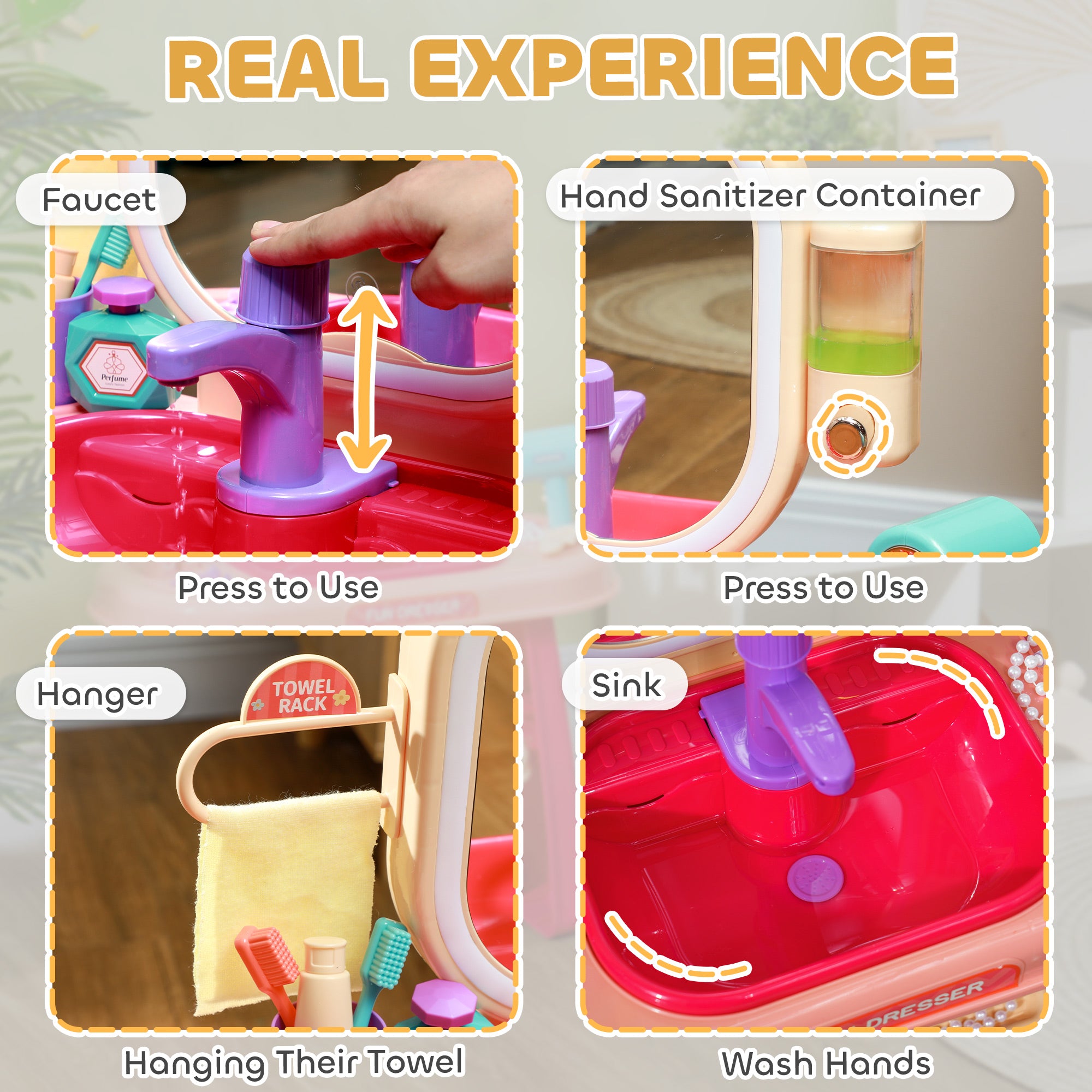 Kids Dressing Table with Mirror, LED Light, 23 Accessories, Pink