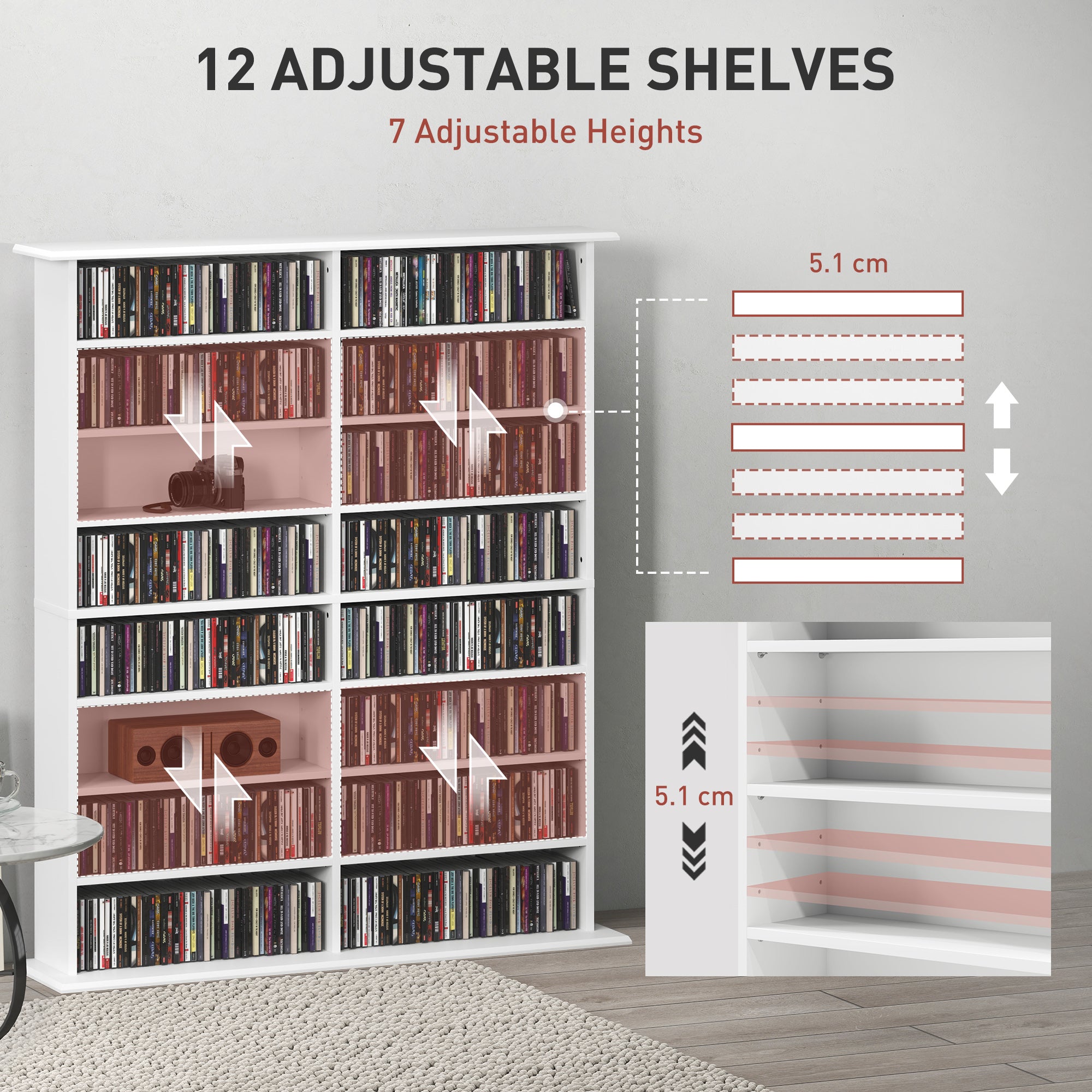 16-Compartment Media Shelf- White
