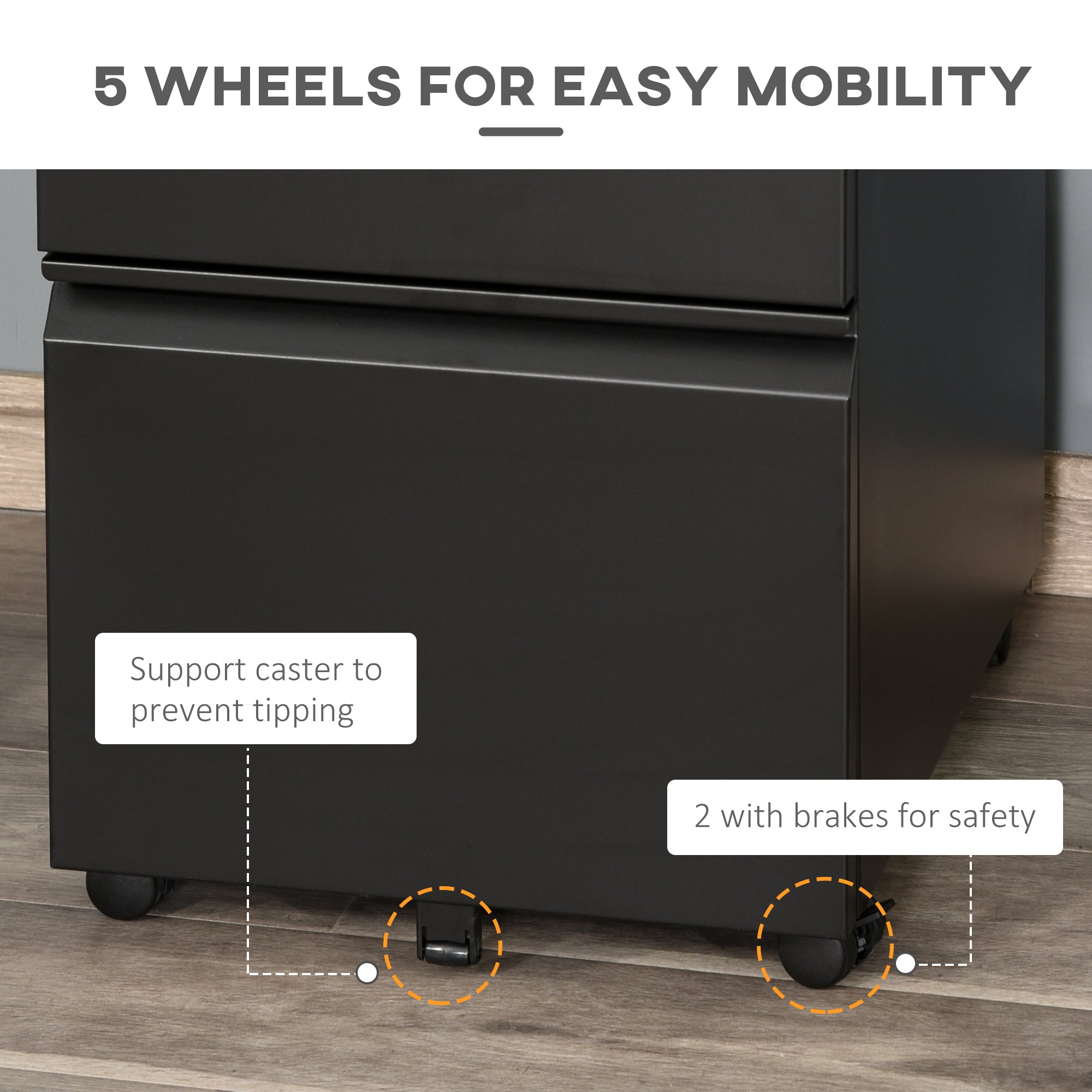 3 Drawer Filling Cabinet, Mobile Metal File Cabinet with Anti-tilt Design for Letter, A4, Legal Size, Black