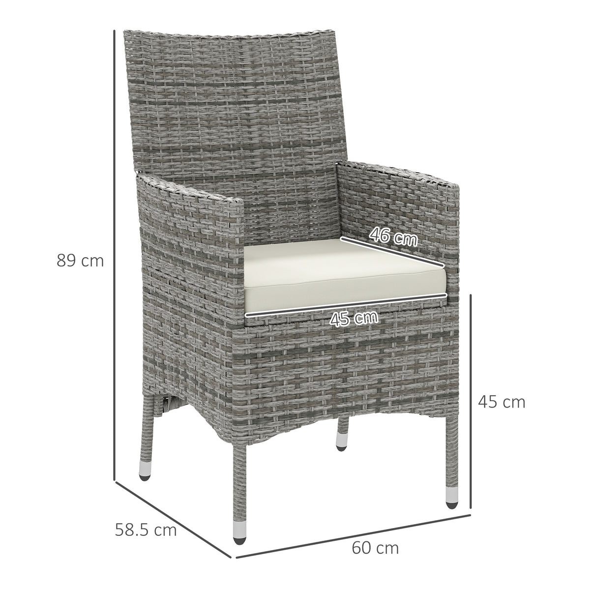 2-Piece Rattan Garden Dining Chair Set with Cushions - Mixed Grey