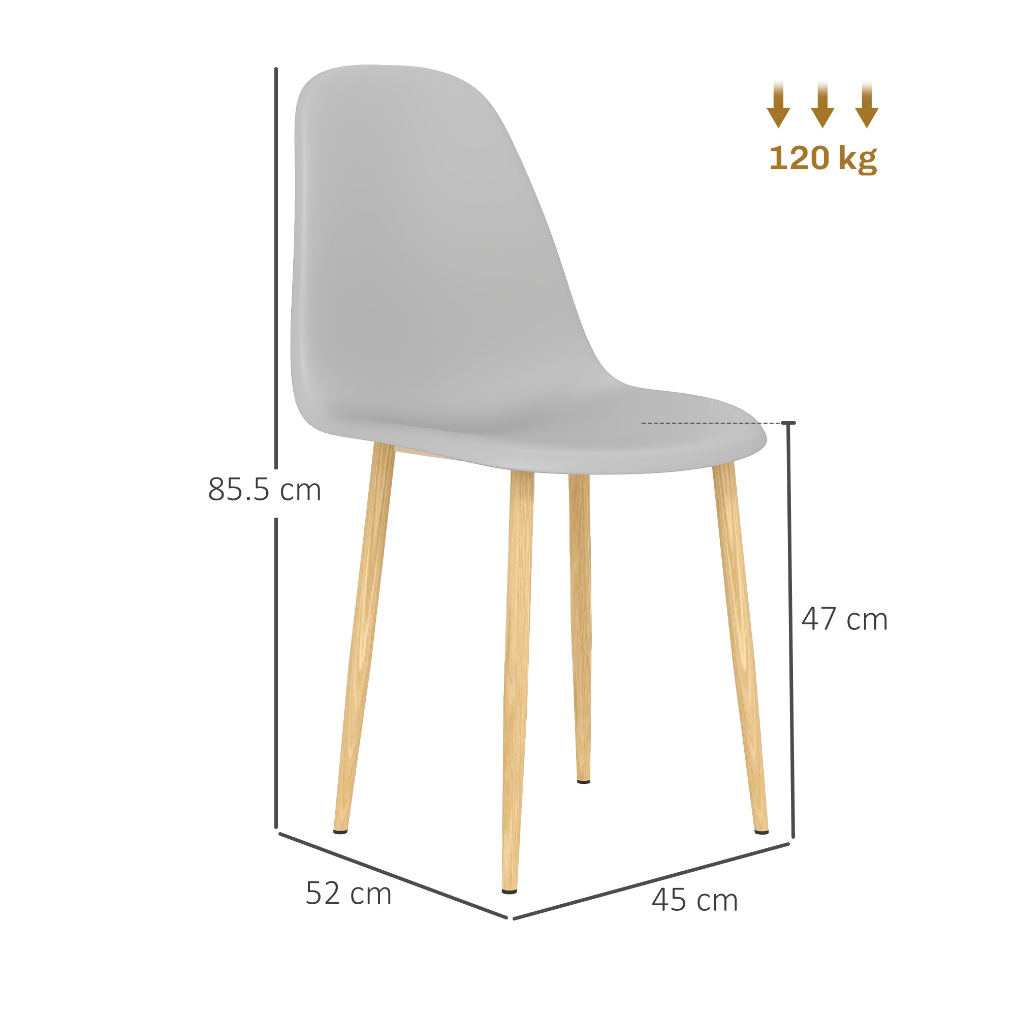 Modern Dining Chairs Set of 4, Kitchen Chairs with Backrest and Steel Legs for Dining Room, Living Room, Grey