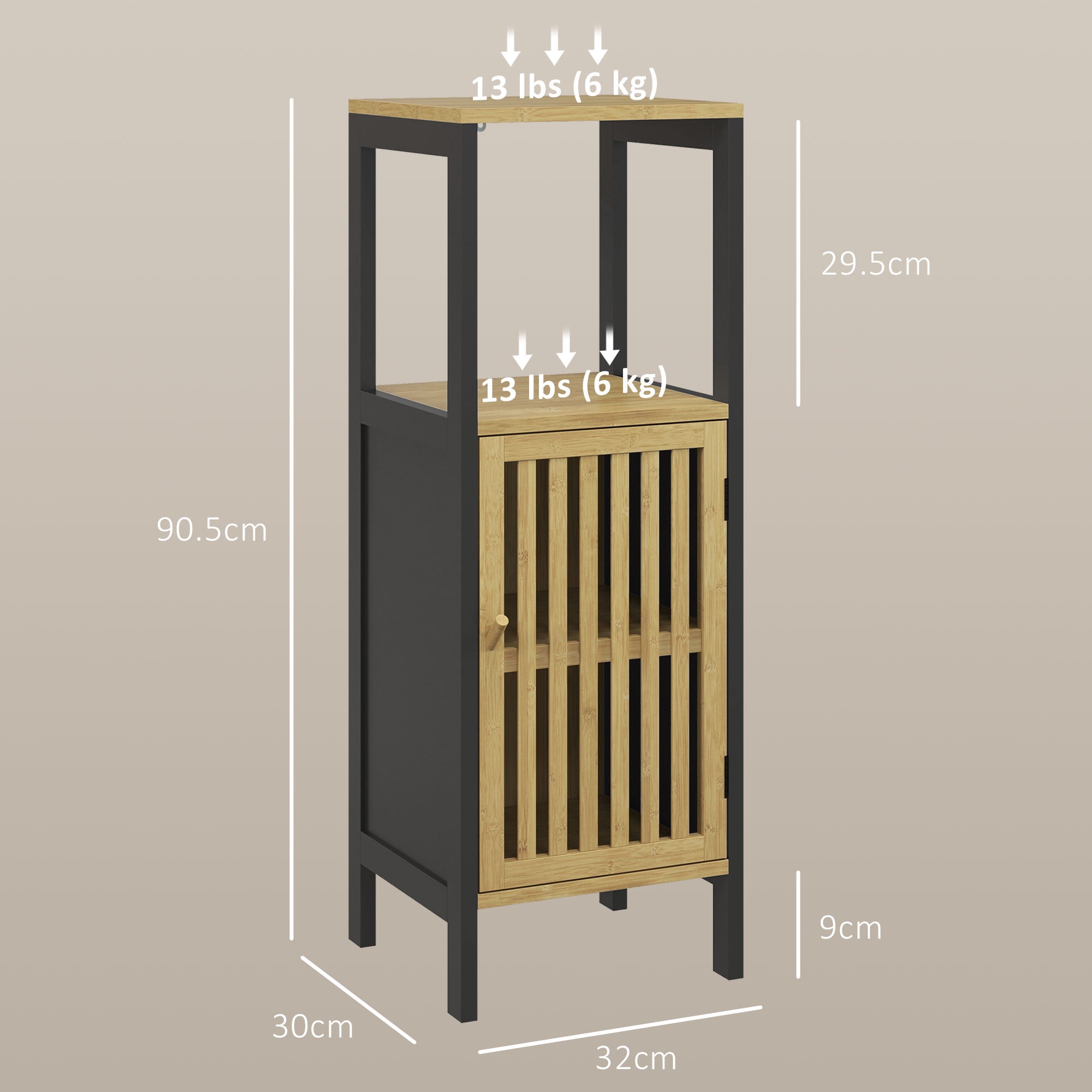 Bamboo-Blend Retro Cut-Out Bathroom Storage Unit, with Cupboard