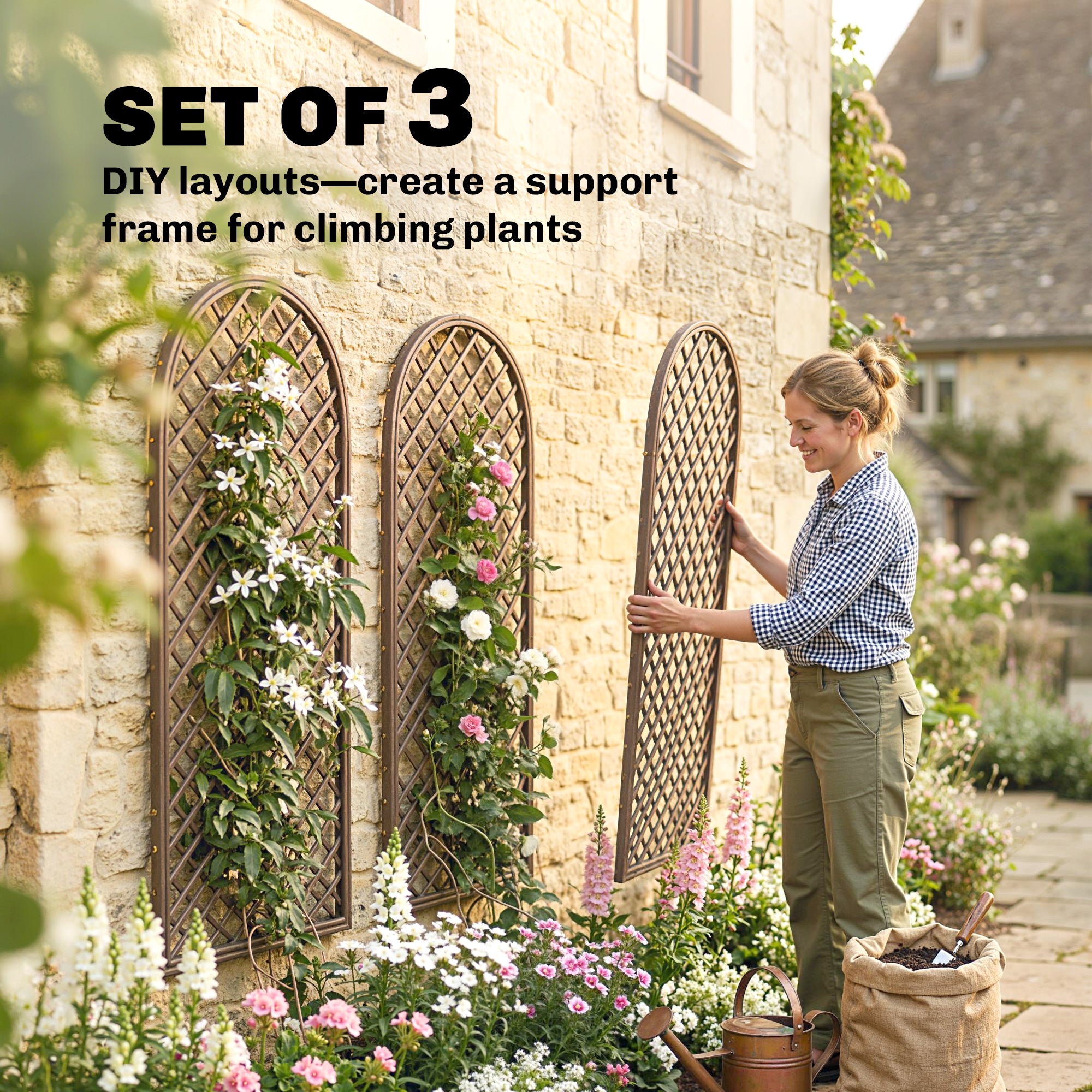 Garden Trellis, Decorative Trellis Panels for Climbing Outdoor Plants, Vegetables, Vines, Flowers, Natural Wood Finish