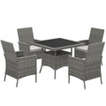 Rattan 4-Seater Outdoor Garden Dining Set with Cushions and Tempered Glass Table - Grey