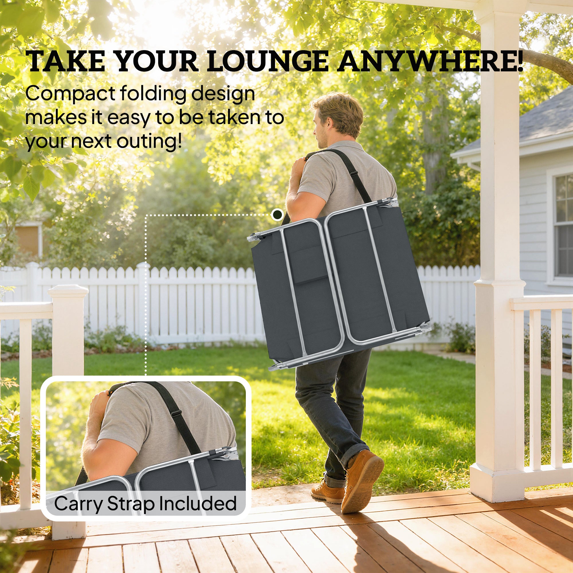 5-Position Adjustable Sun Loungers Set of 2 with Reading Hole and Side Pocket, Dark Grey