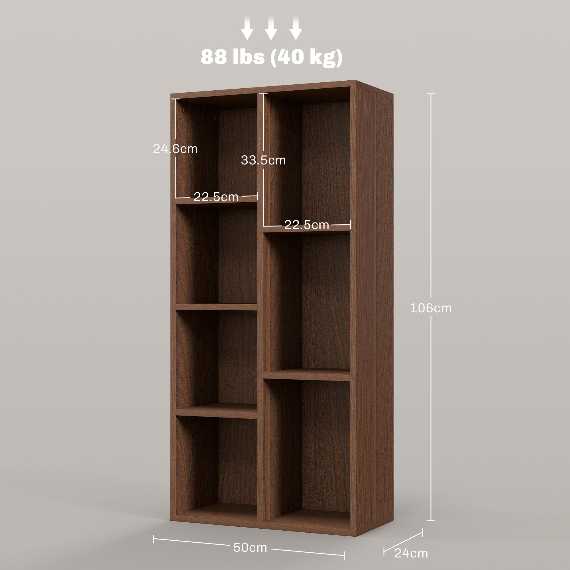 Seven-Cube Walnut Wood Effect Bookcase - Walnut