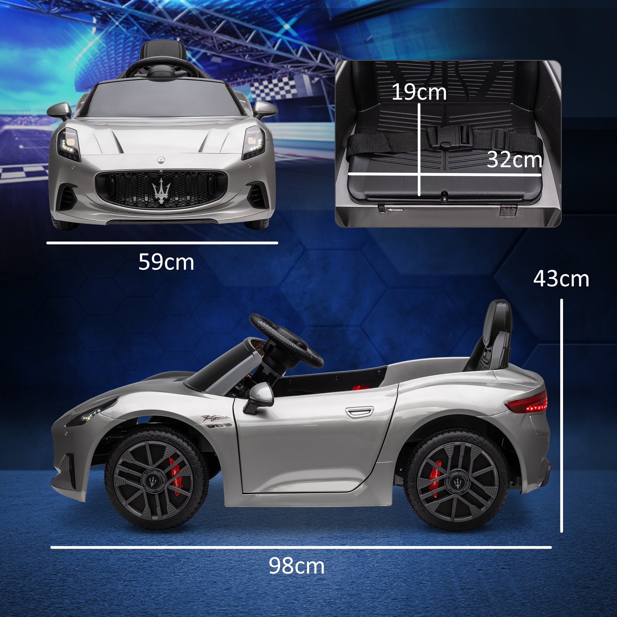 12V Maserati Gran Turismo Folgore Lincesed Kids Electric Car with Remote Control, Soft Start, Grey