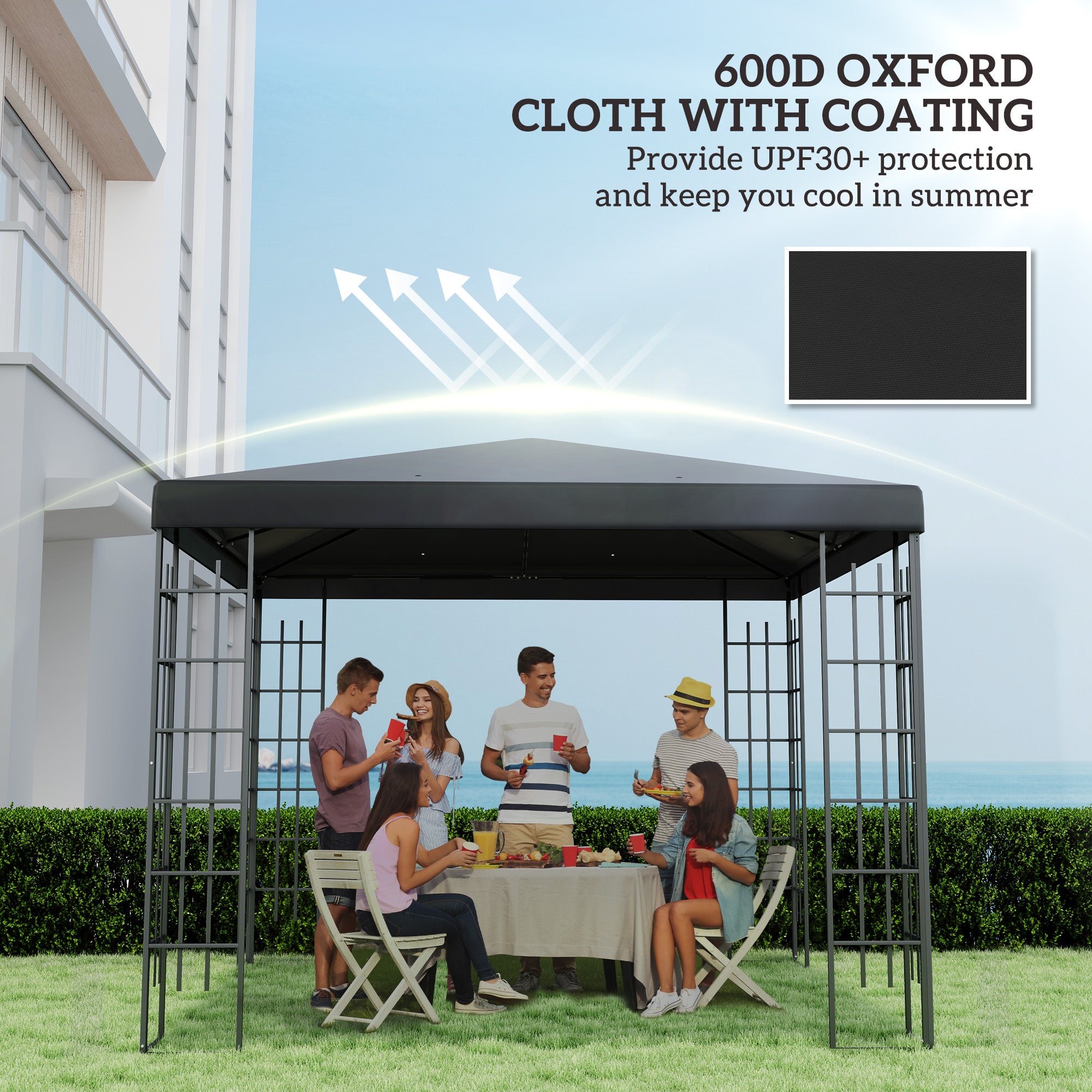 3 Piece Polyester Gazebo Canopy Replacement with UPF30 Black