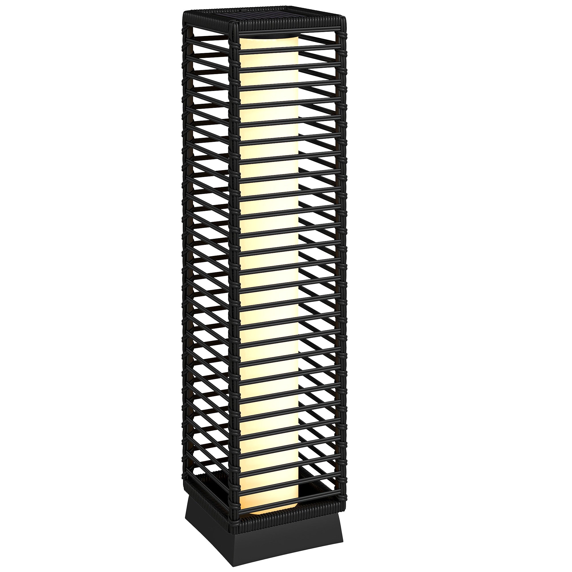 Garden Rattan Lamp, 68 cm Solar Rattan Floor Lamp, Solar Garden Light with Auto On/Off LEDs, IP44 Waterproof, Black