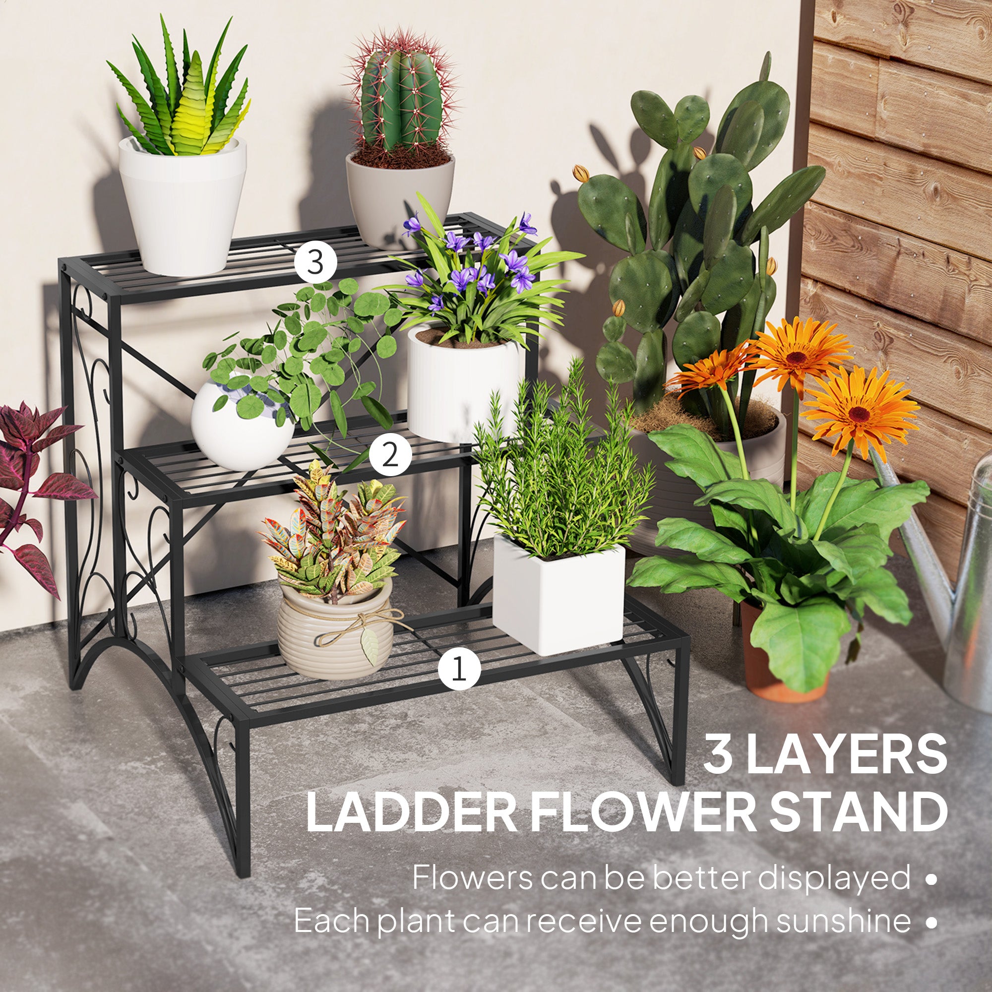 Three-Tier Decorative Metal Plant Stand - Black