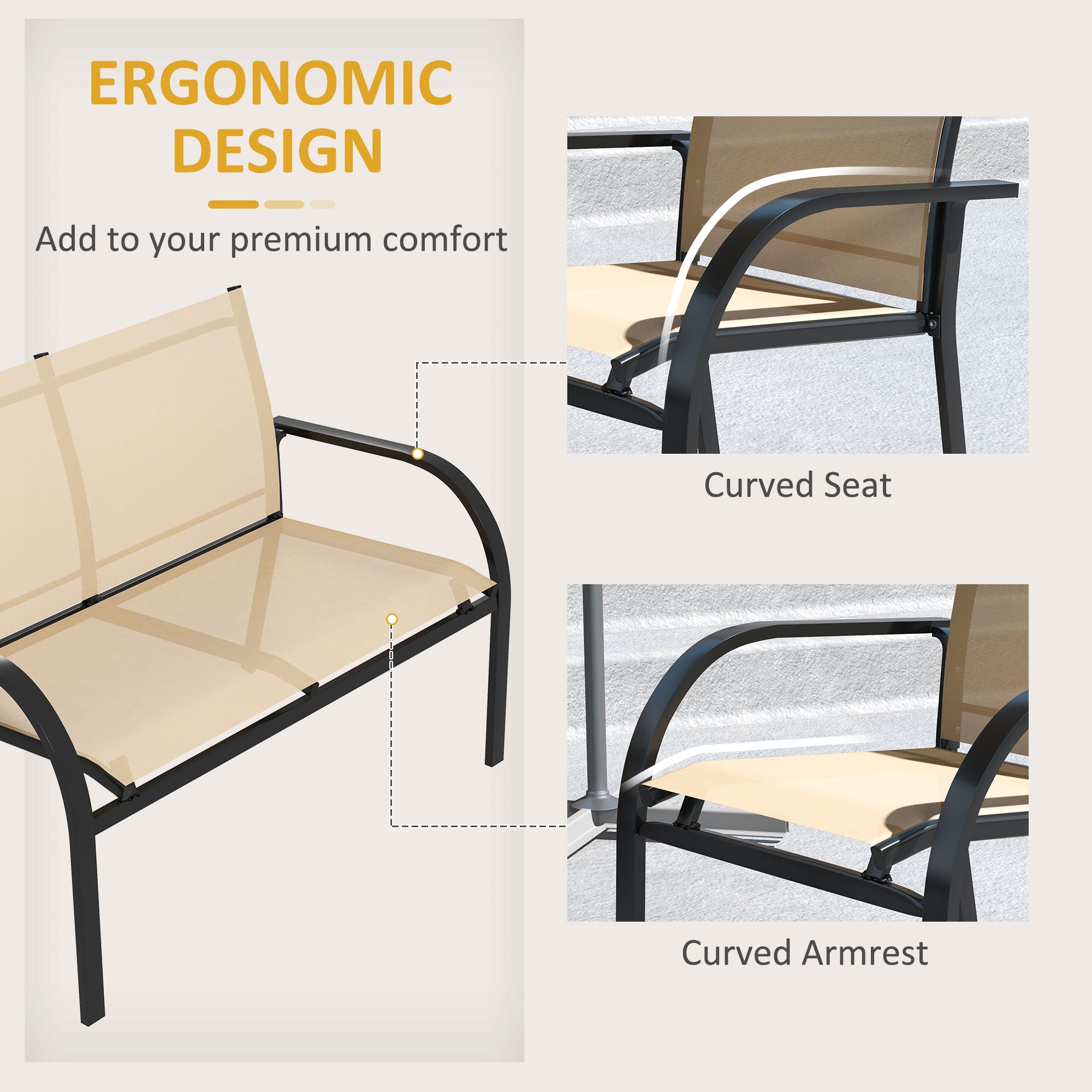 Four-Piece Curved Steel Garden Dining Set - Beige/Grey