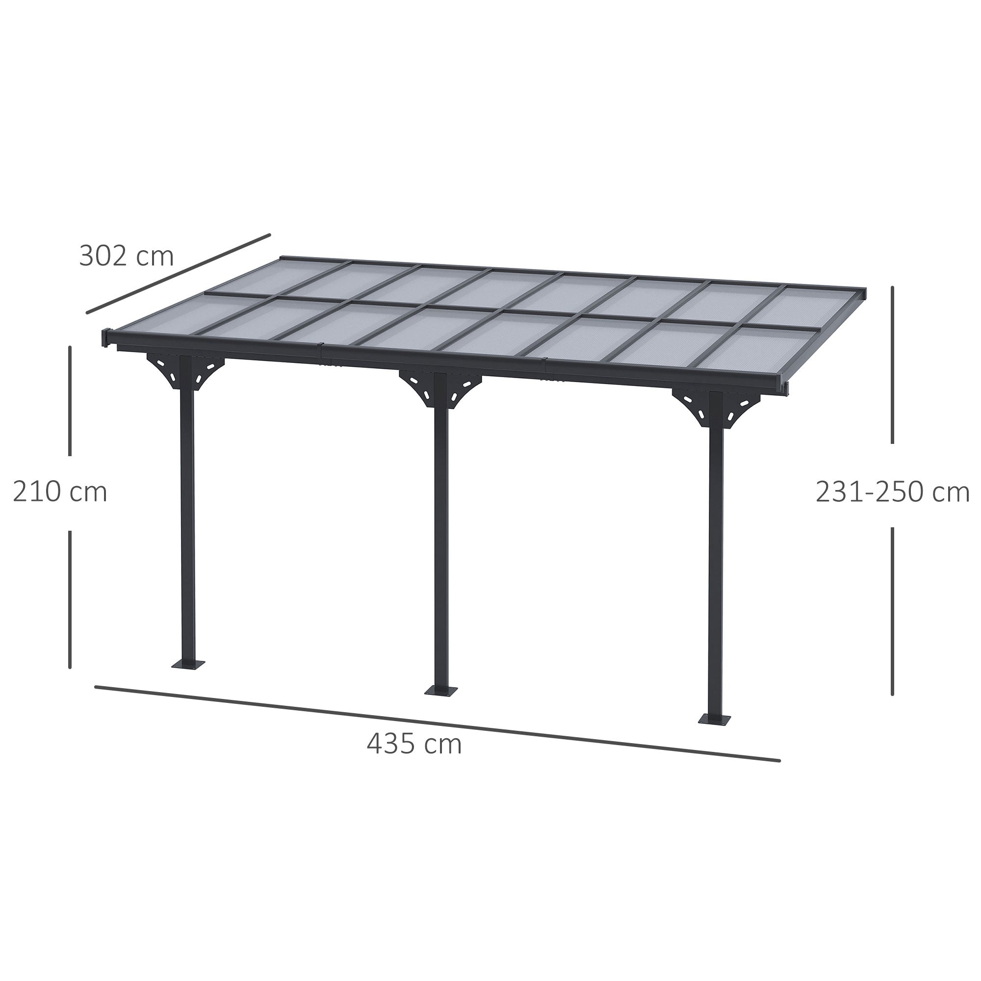 Outdoor Patio Gazebo Pergola, Aluminum Post, 4.35 x 3 m PC Roof