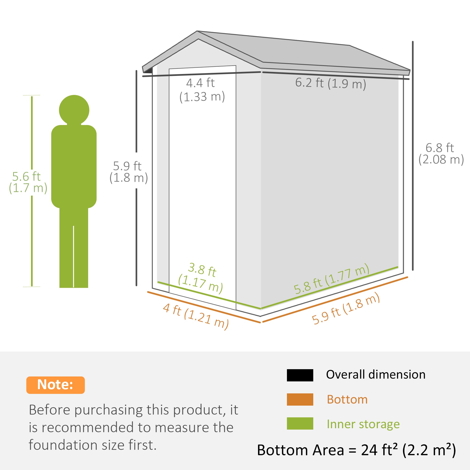 4.4ft x 6.2ft Aluminium Frame and Plastic Wall Shed, with Foundation - Grey