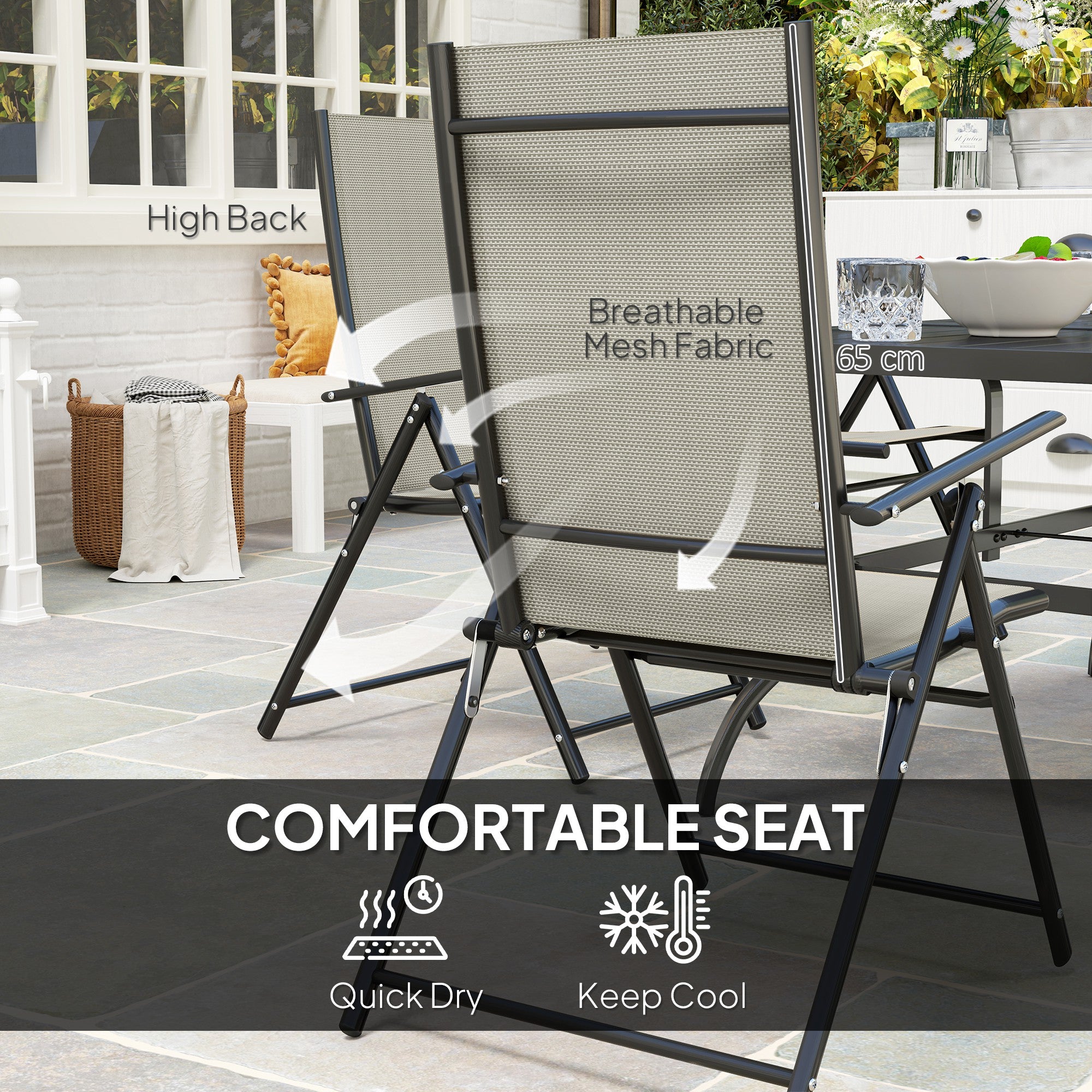 7 Piece Steel Outdoor Dining Set with Parasol Hole - Khaki