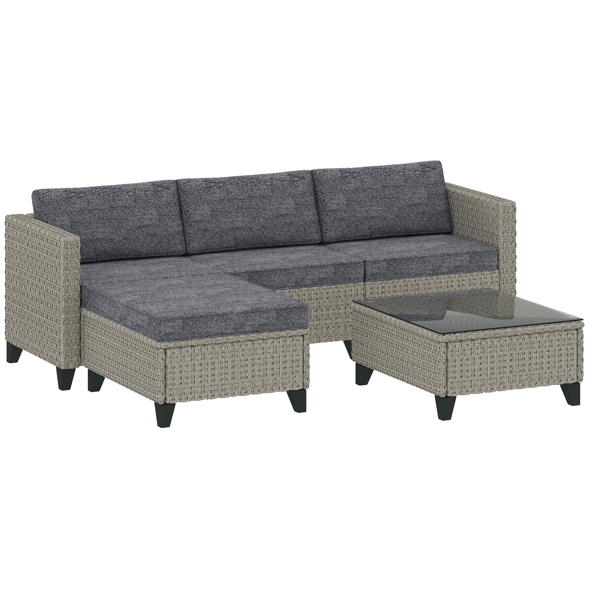 5 Piece Rattan Patio Furniture Set with Cushions - Dark Grey
