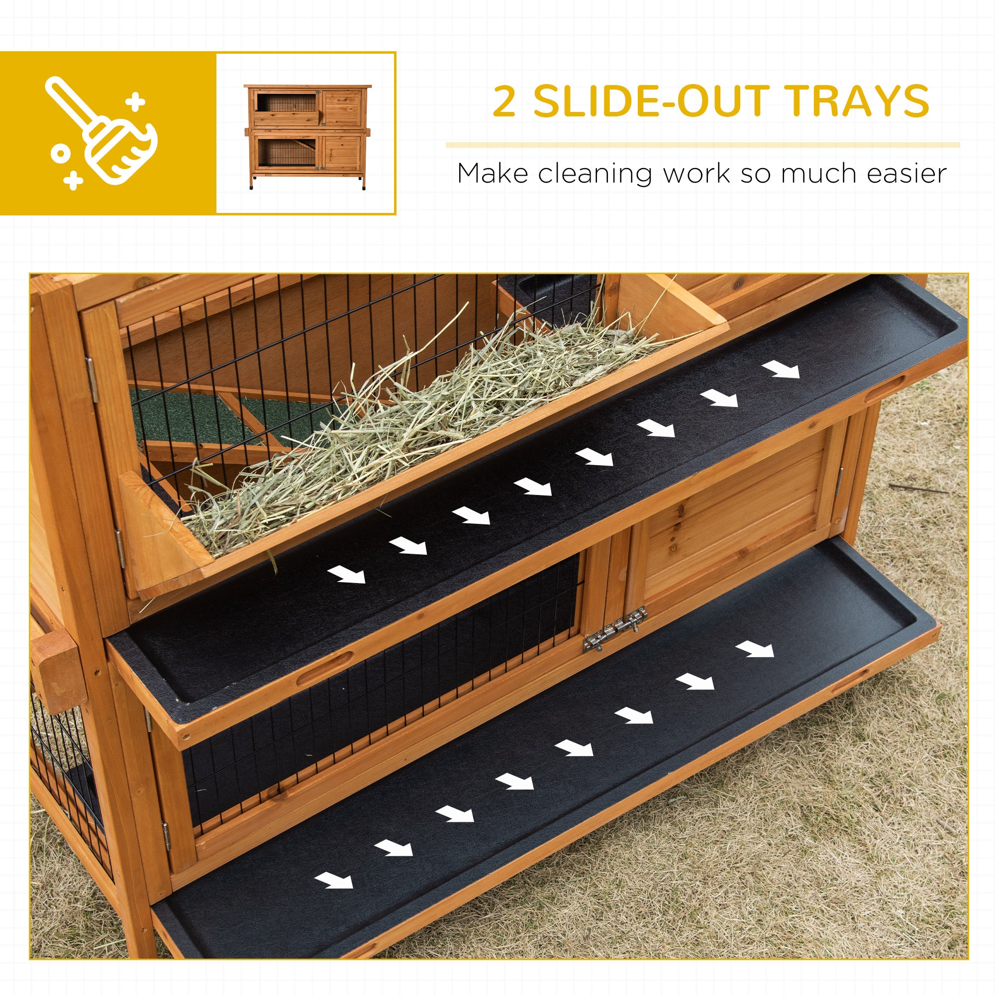 2-Tier Double Decker Rabbit Hutch Wooden Guinea Pig House Pet Cage Outdoor with Sliding-out Tray, Asphalt Roof, Ramp, Feeding Shelf, Handle, 120x50x104cm, Orange