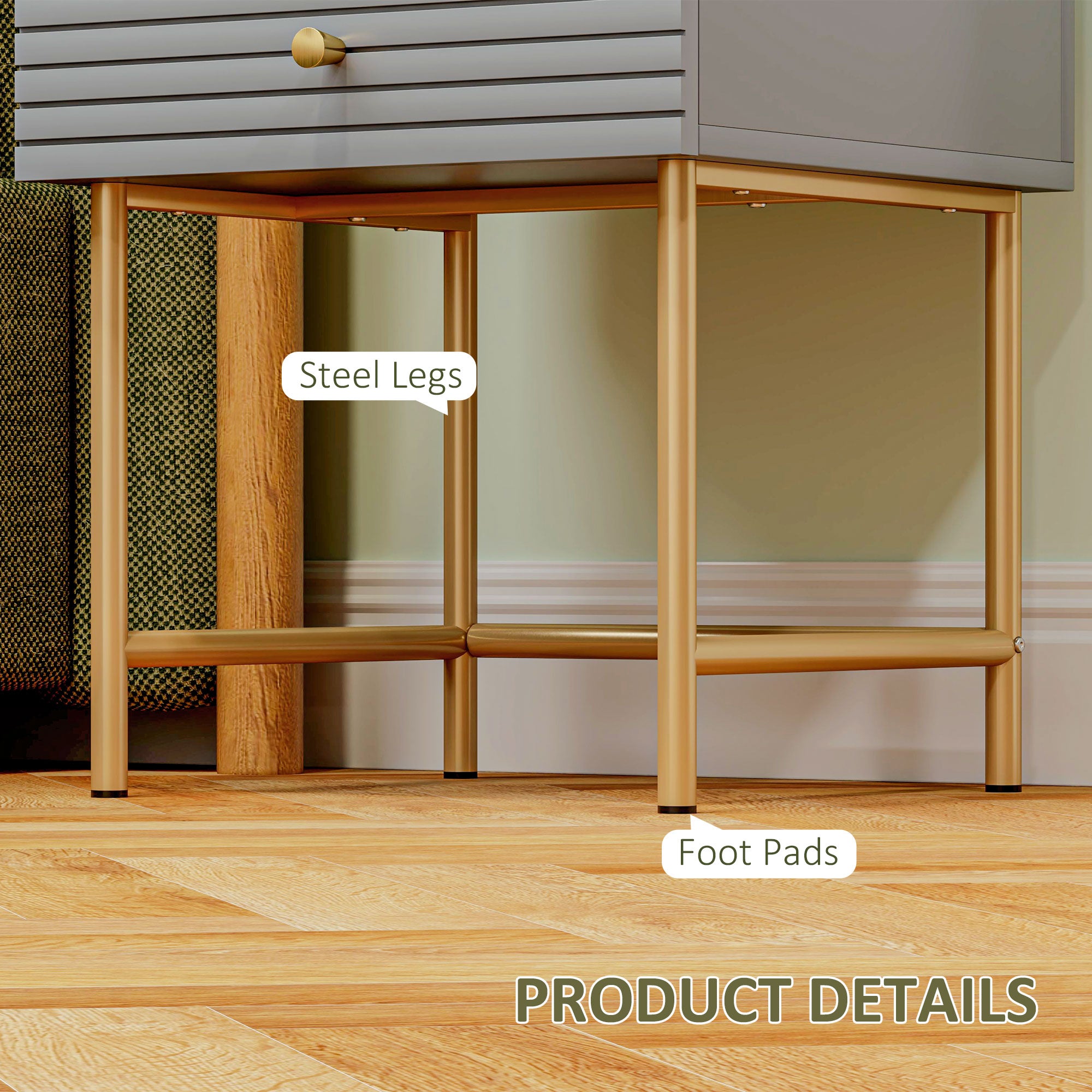 Set of Two Elegant Bedside Tables - Grey/Gold-Tone