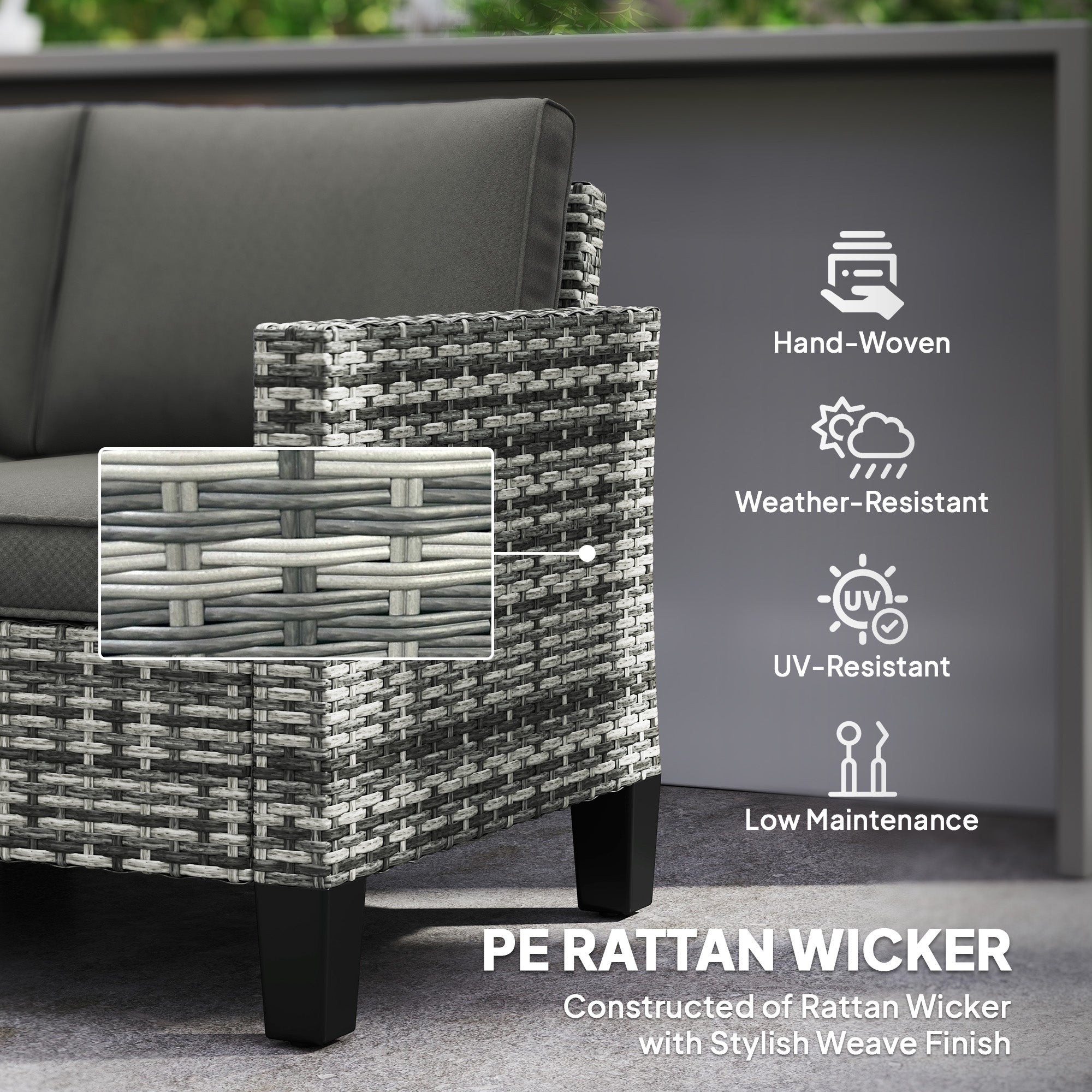 Two-Seater Rattan Outdoor Sofa - Light Grey