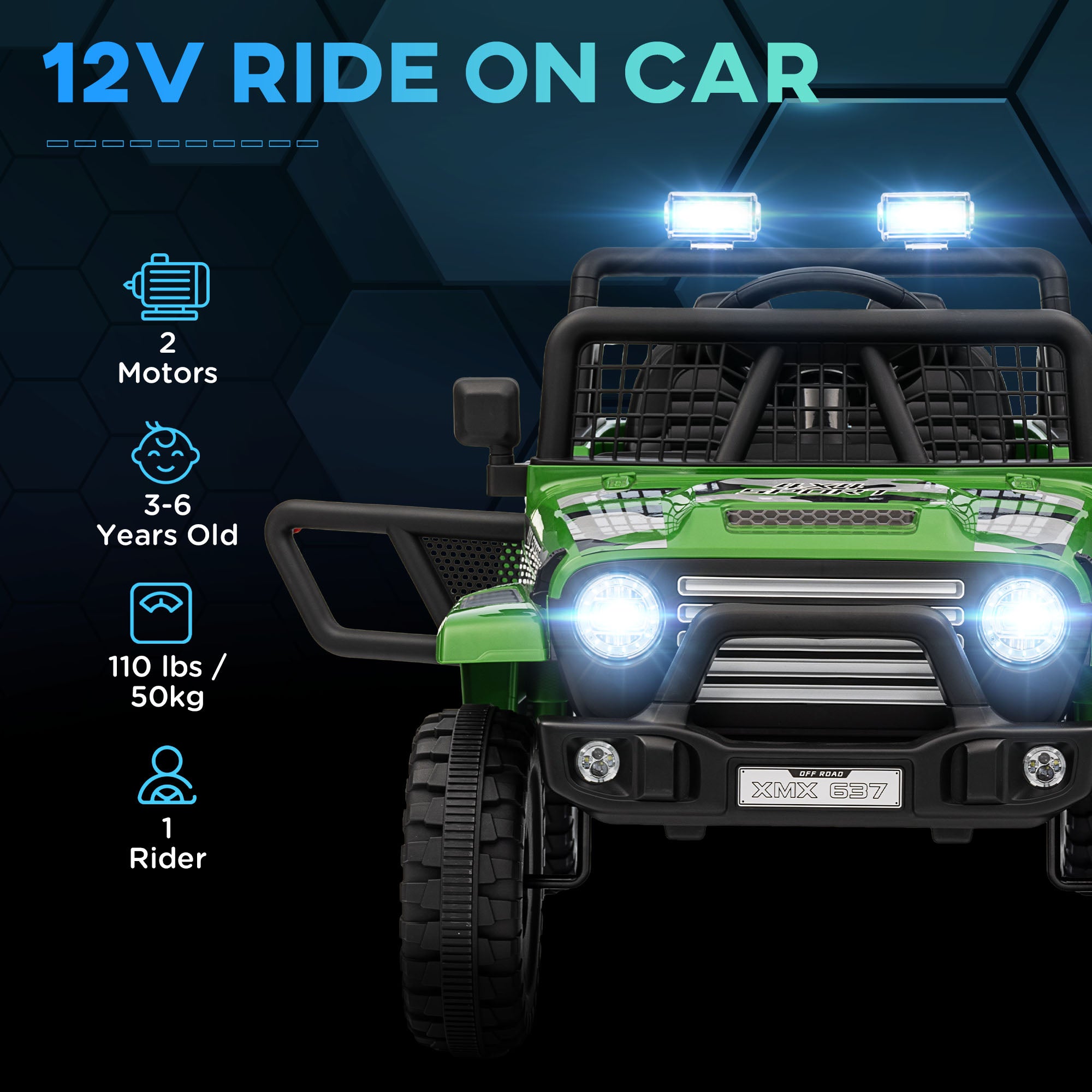 12V Battery Powered Kids Ride-On Car, Electric Truck w/ Spring Suspension, Remote, Music, Horn, Lights, Green