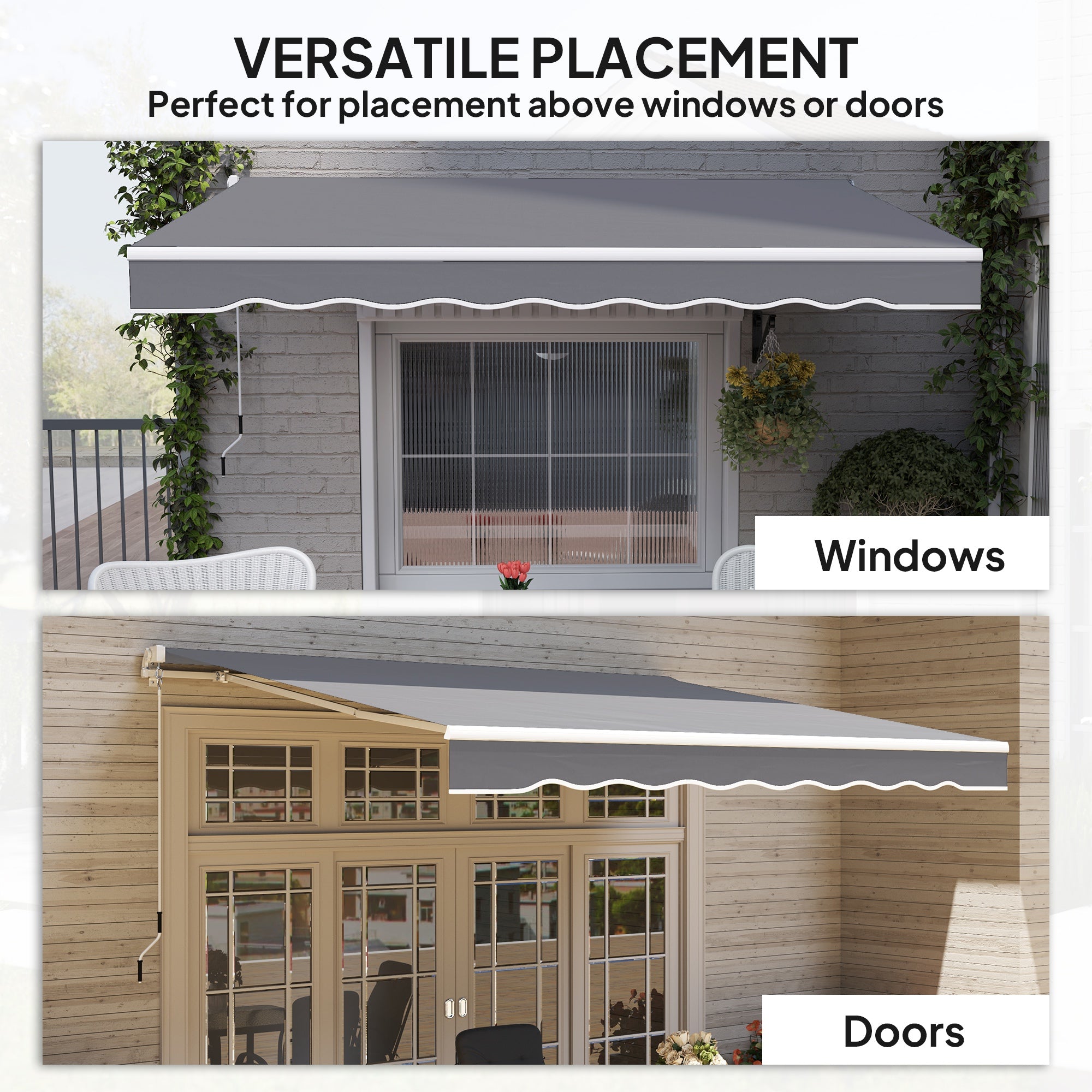 2.5 Metre Manual Retractable Awning Set with Aluminium Frame - Dark Grey