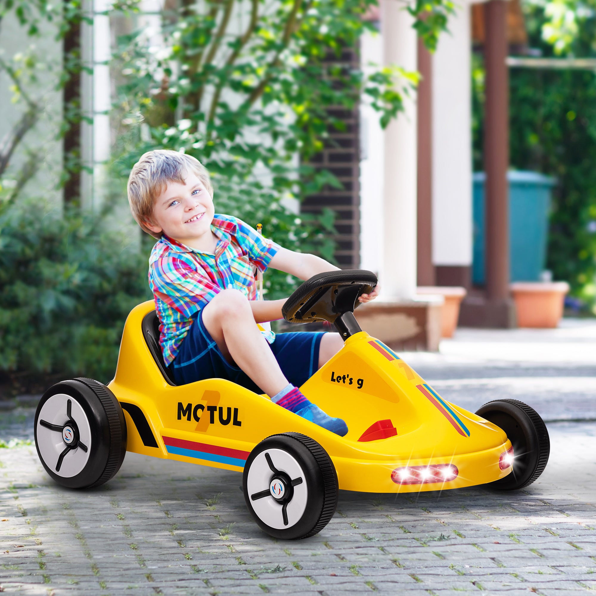 6V Electric Go Kart for Kids with Music, Light, Horn, for 3-5 Years, Yellow