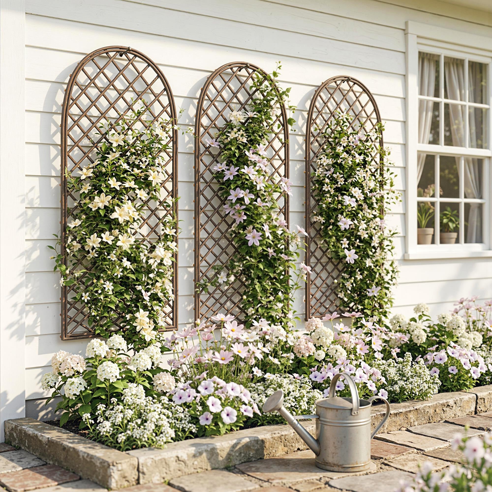 Garden Trellis, Decorative Trellis Panels for Climbing Outdoor Plants, Vegetables, Vines, Flowers, Natural Wood Finish