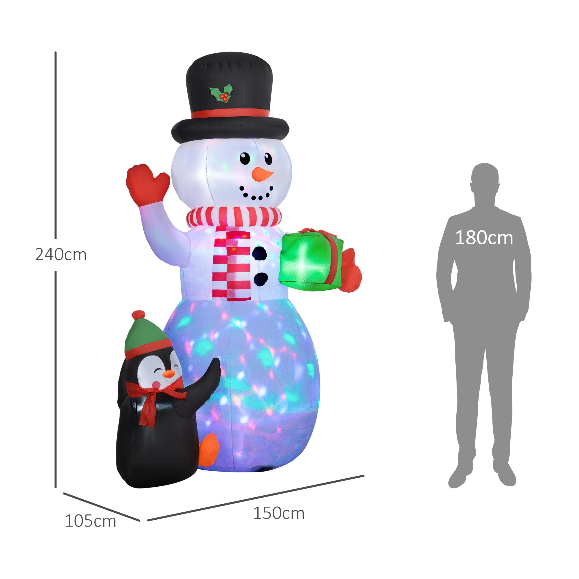 8ft Inflatable Christmas Snowman, with Accessories