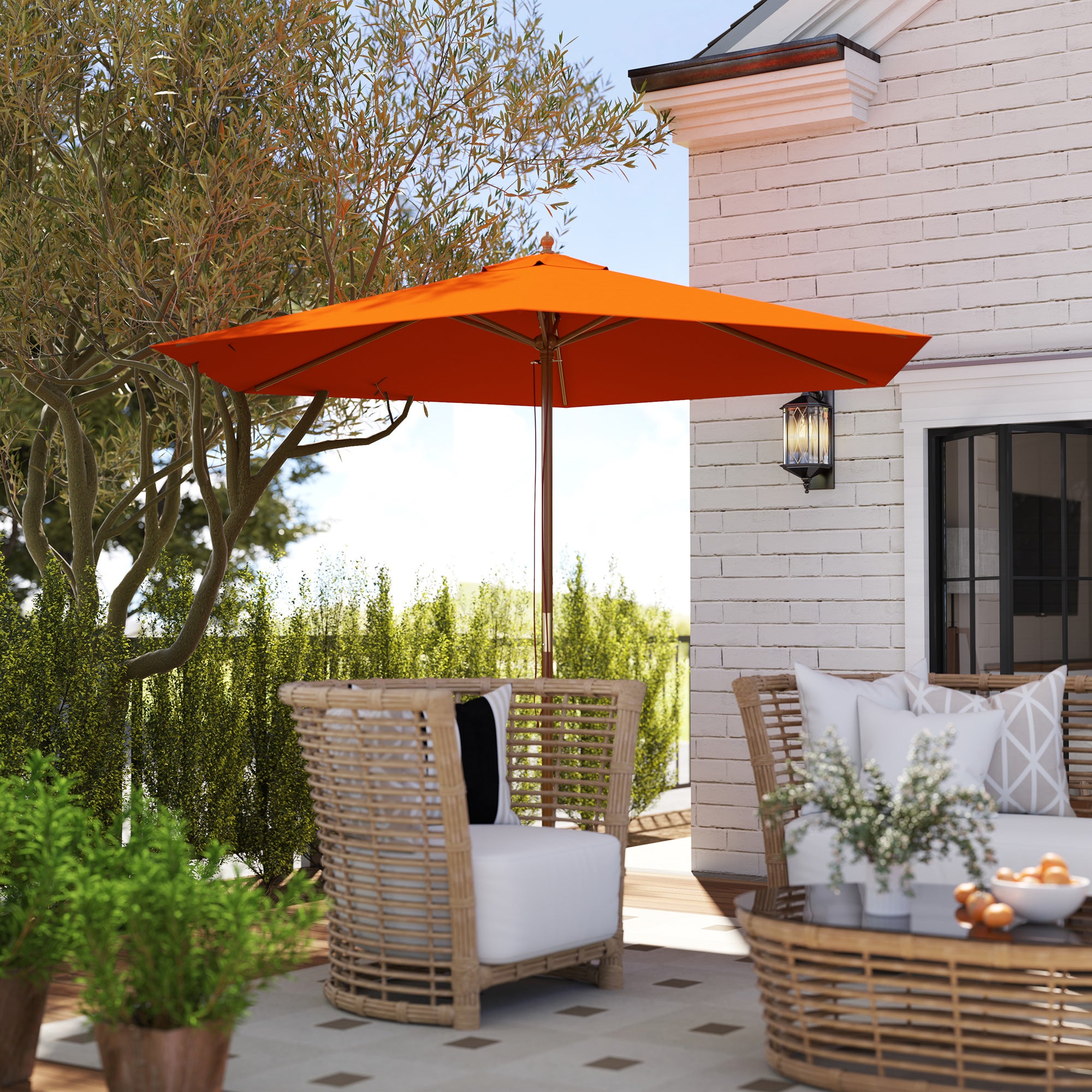 2.5m Wooden Garden Parasol Sun Shade Patio Umbrella Canopy - Orange