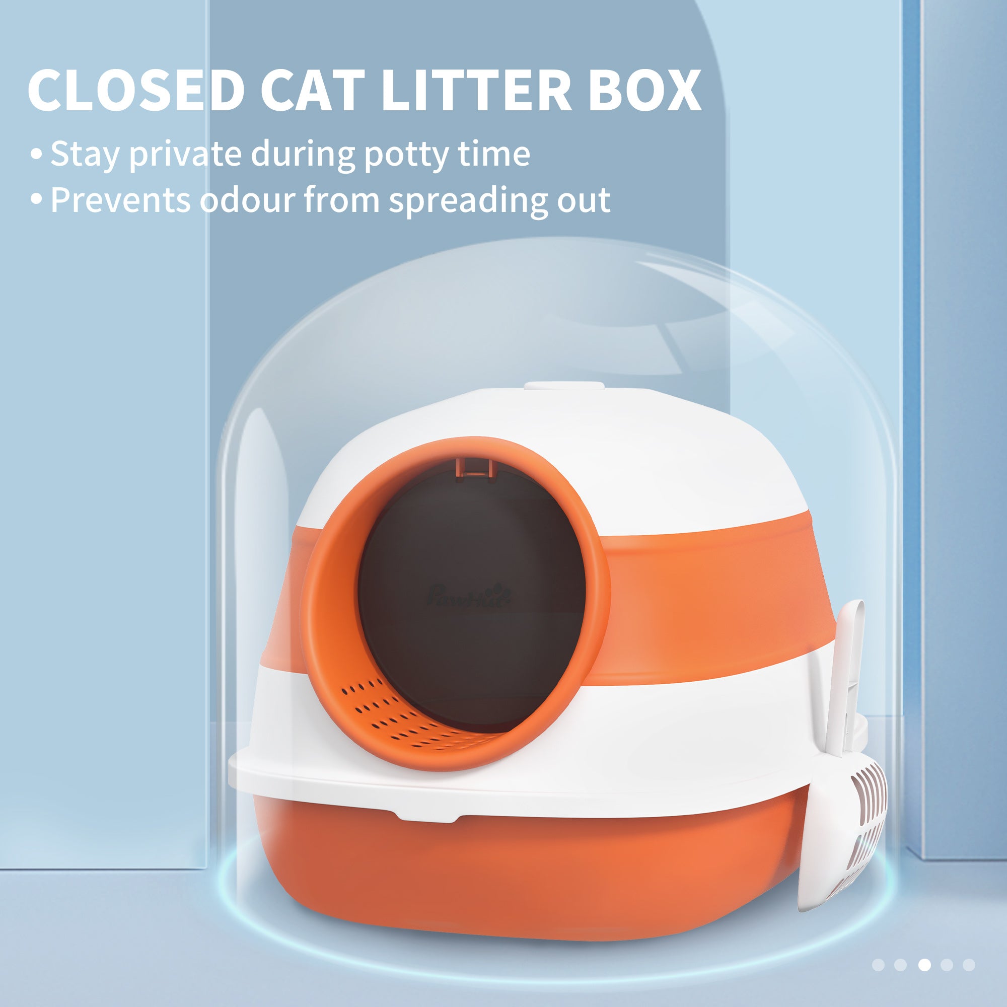 Foldable Cat Litter Tray with Lid, Deodorant, Scoop, Orange