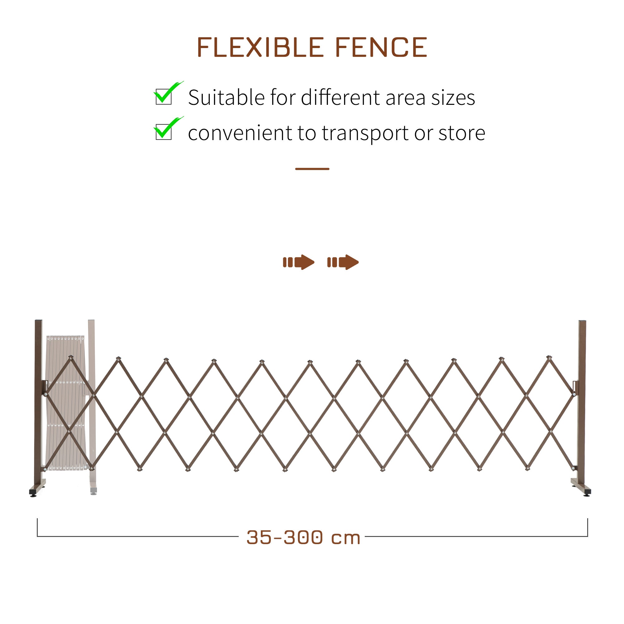 Set of 2 Expanding Garden Fencc, Aluminium Freestanding Foldable Picket Fence, 300cmx103.5 cm, Dark Brown