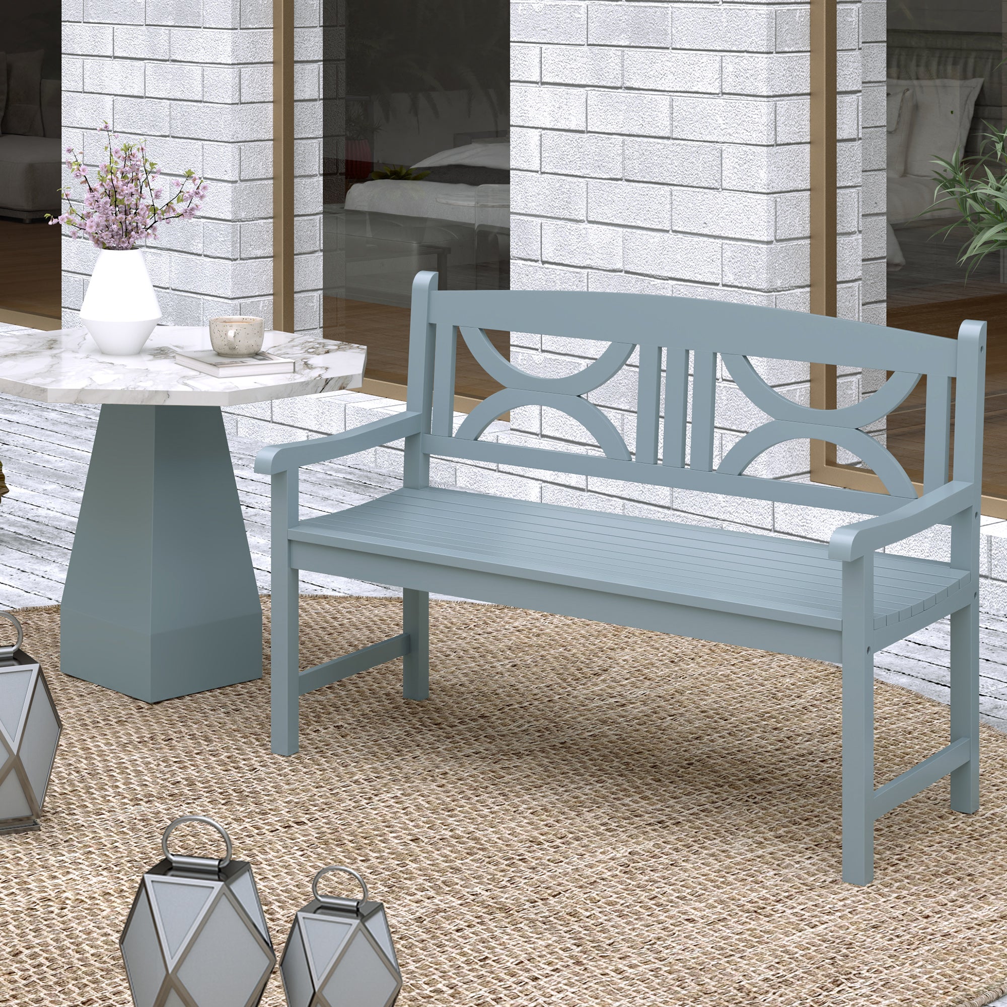 2 Seater Wooden Garden Bench with Armrests - Grey
