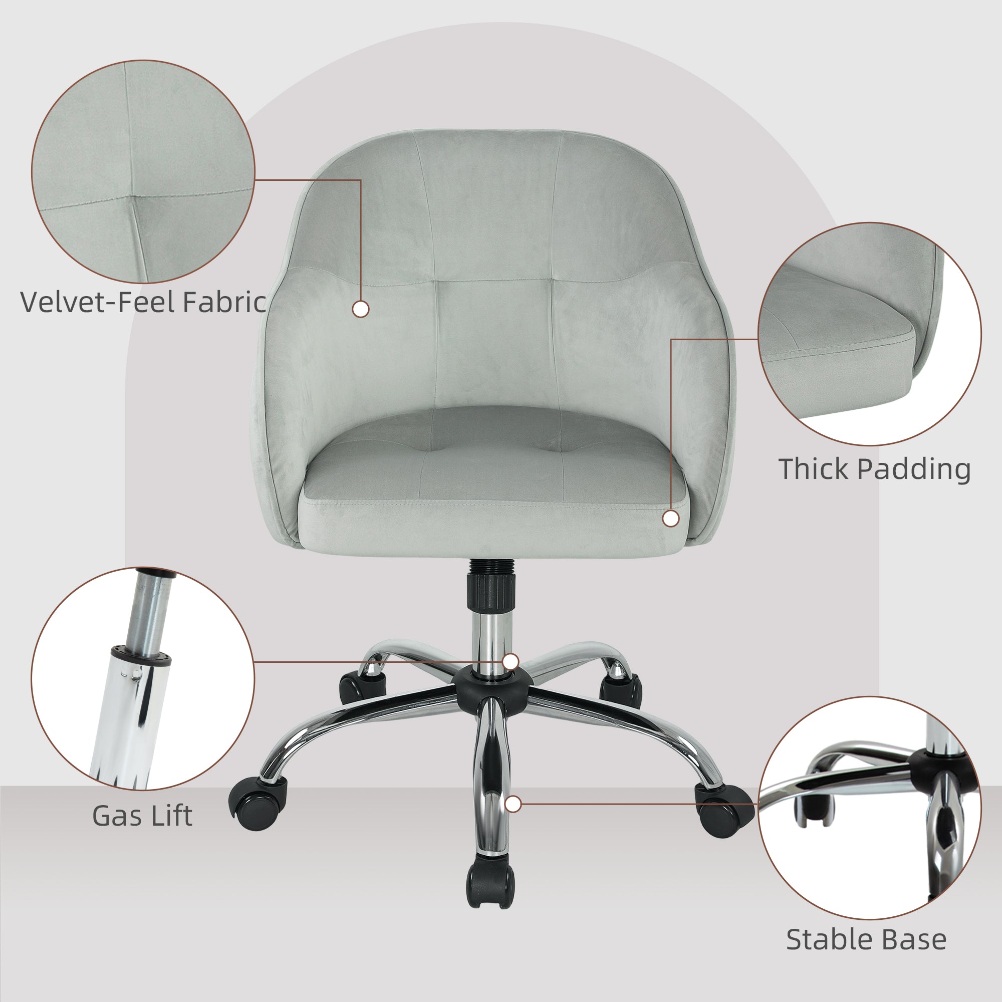 46-56 cm Velvet-feel Office Chair - Grey