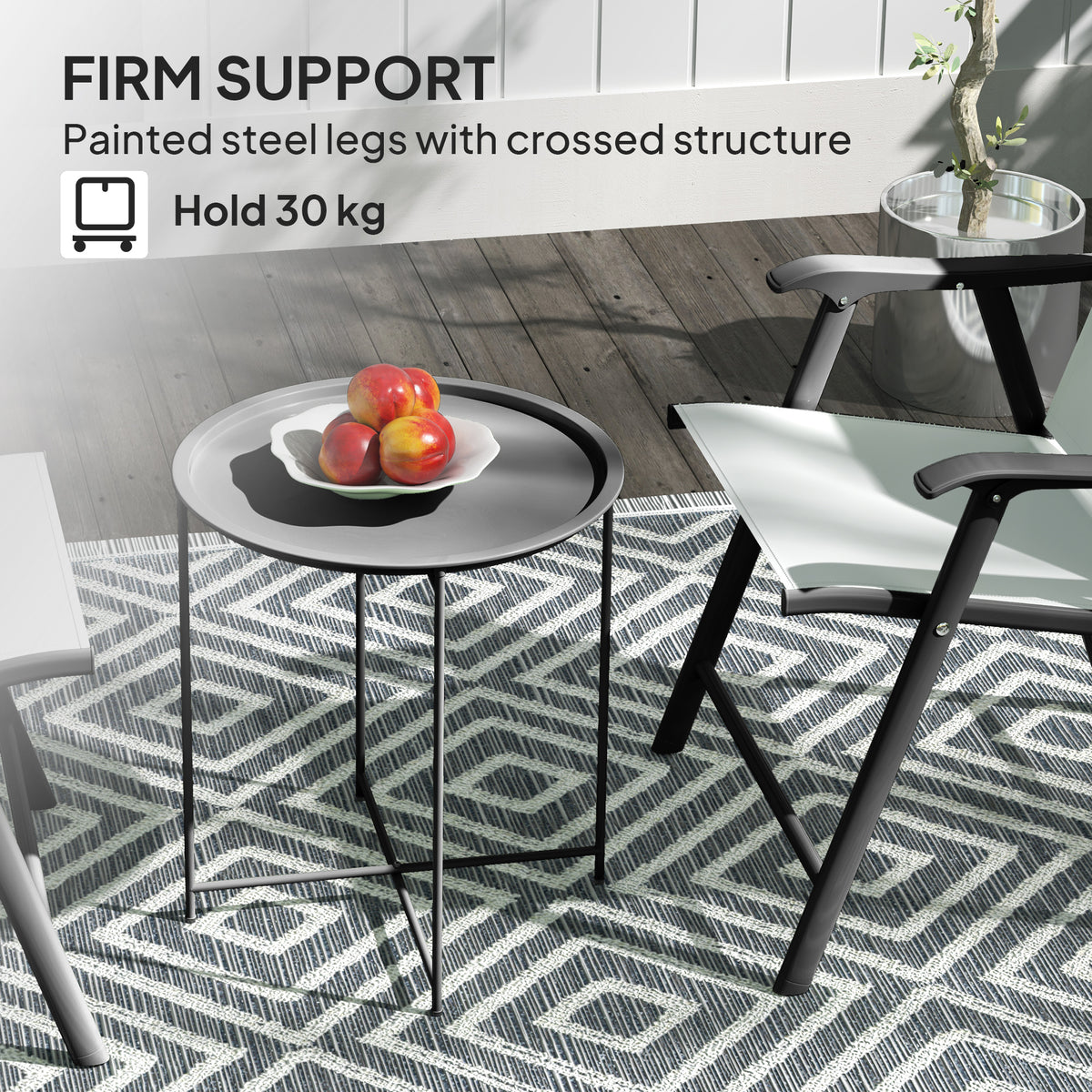 Steel Removable Tray Top Garden Table with Foldable Legs - Black