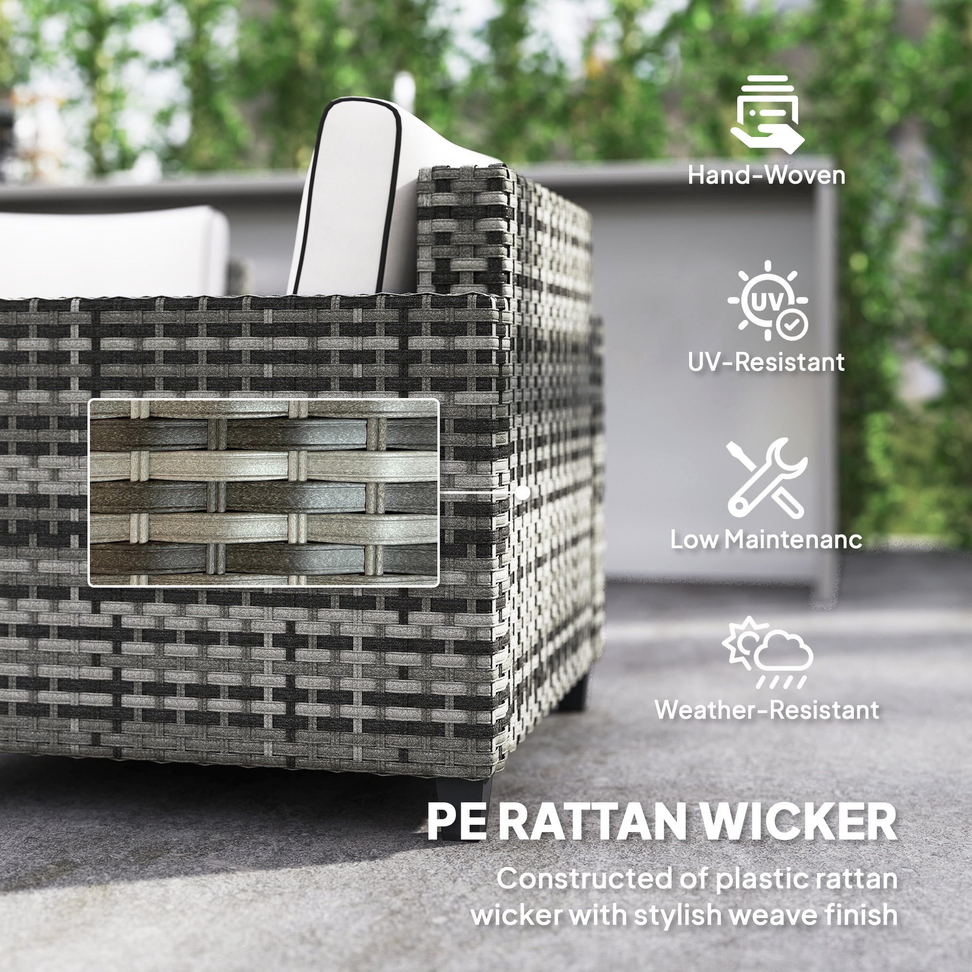 6 Piece Rattan Garden Furniture Set with Cushions - Light Grey