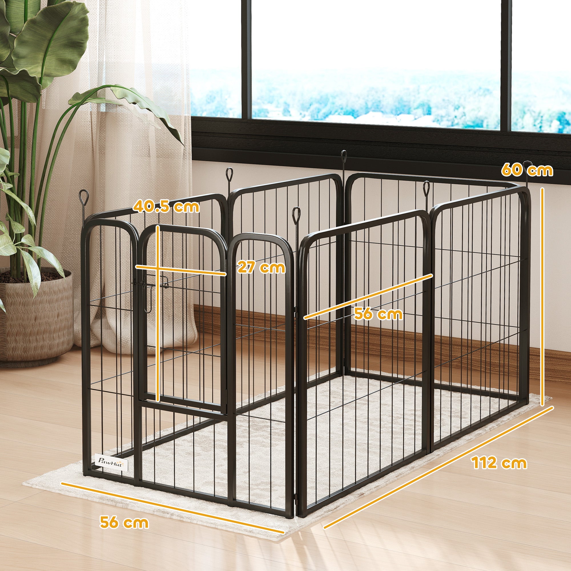 Heavy Duty 6-Panel Dog Playpen with Secure Door 60cm High for Indoor Outdoor - Black