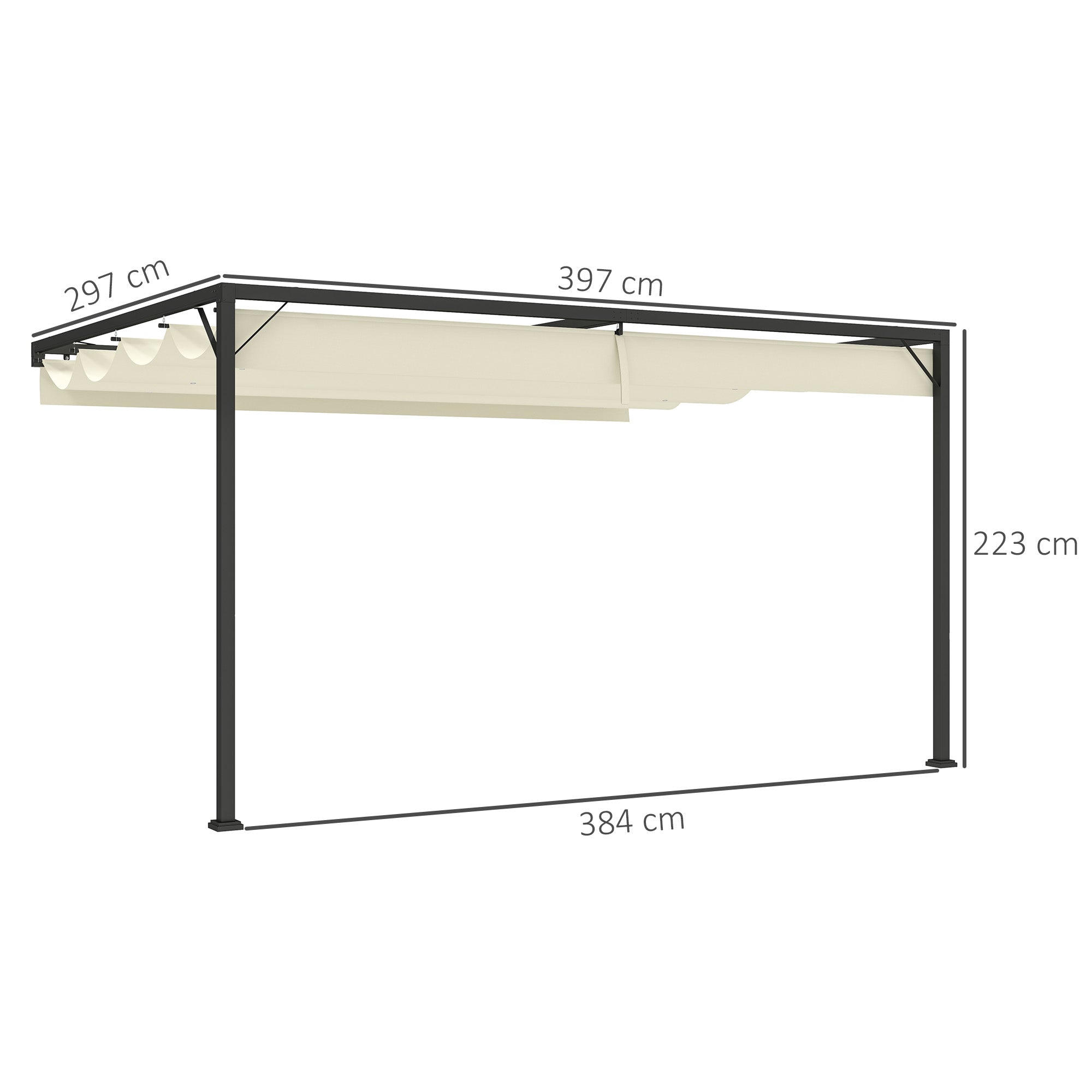 4 x 3 Metre Retractable Pergola Canopy - Cream White Metal Frame