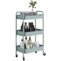 Three-Tier Steel Storage Trolley with Wheels and Brakes - Light Blue