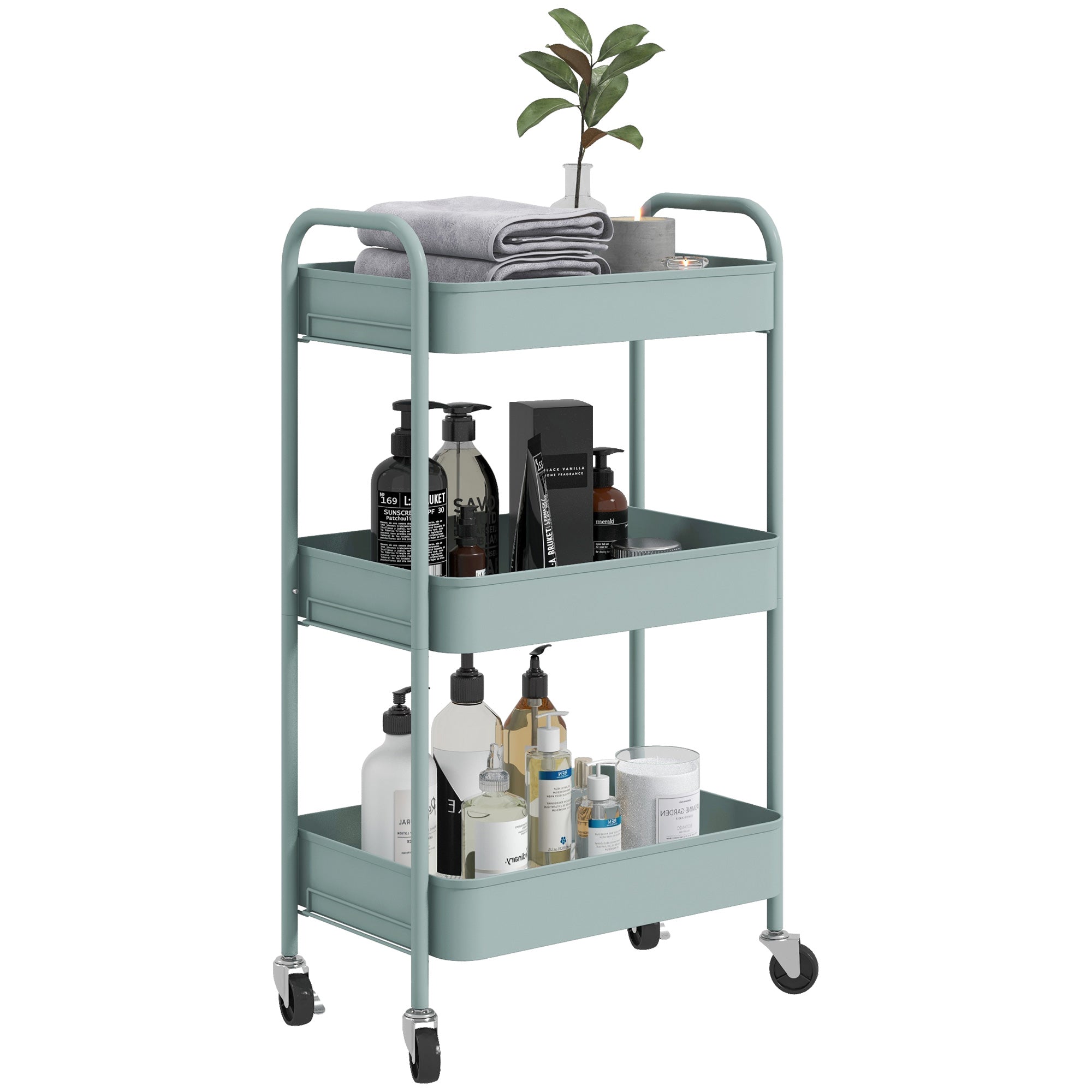 Three-Tier Steel Storage Trolley - Light Blue