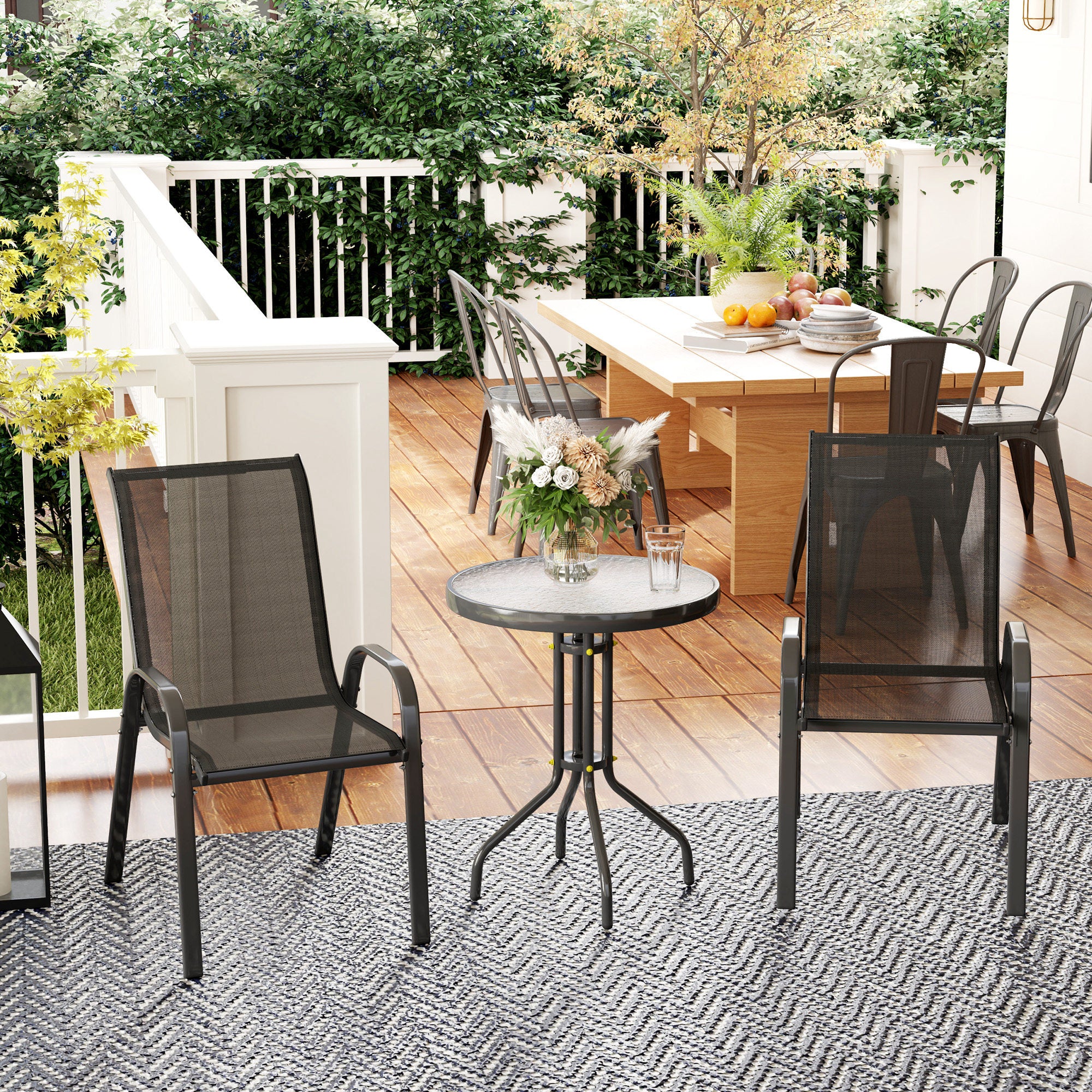Three-Piece Outdoor Garden Set with Table and Chairs - Black