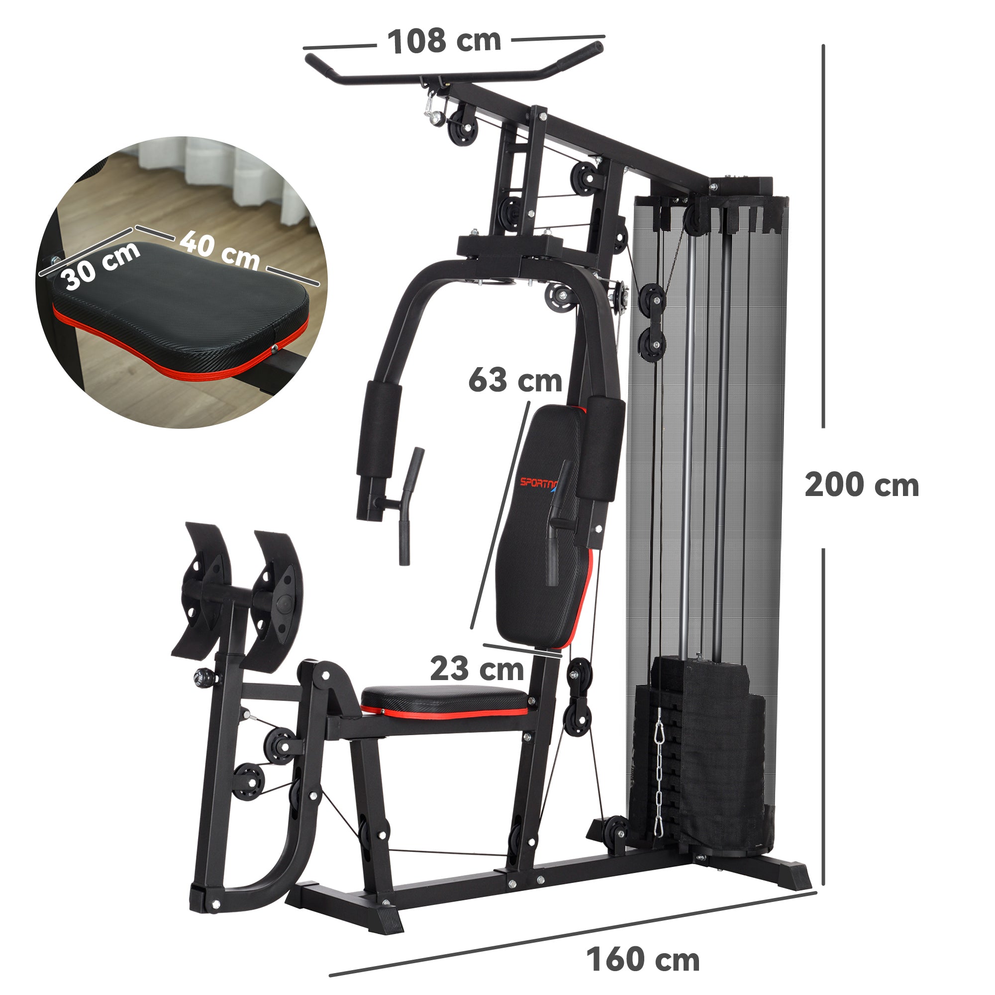 Weights Machine, Multi Gym with 45kg Weight Stack, Compact Home Gym Leg Press Machine for Full Body Training