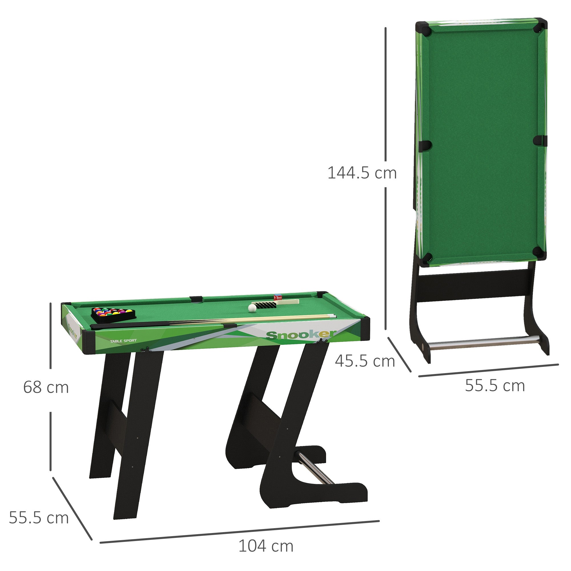 104cm Folding Mini Pool Table Set with 2 Cues, 16 Balls, Chalk, Triangle, Brush, Green