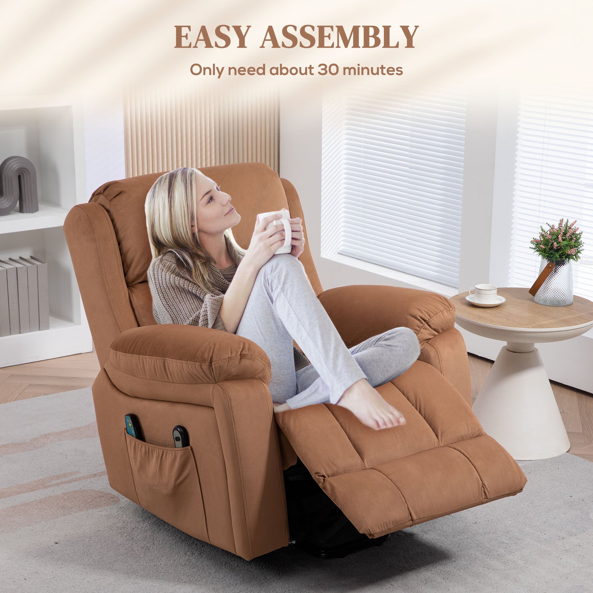 Eight Massage Point Electric Reclining Lift Chair, with Remote - Brown