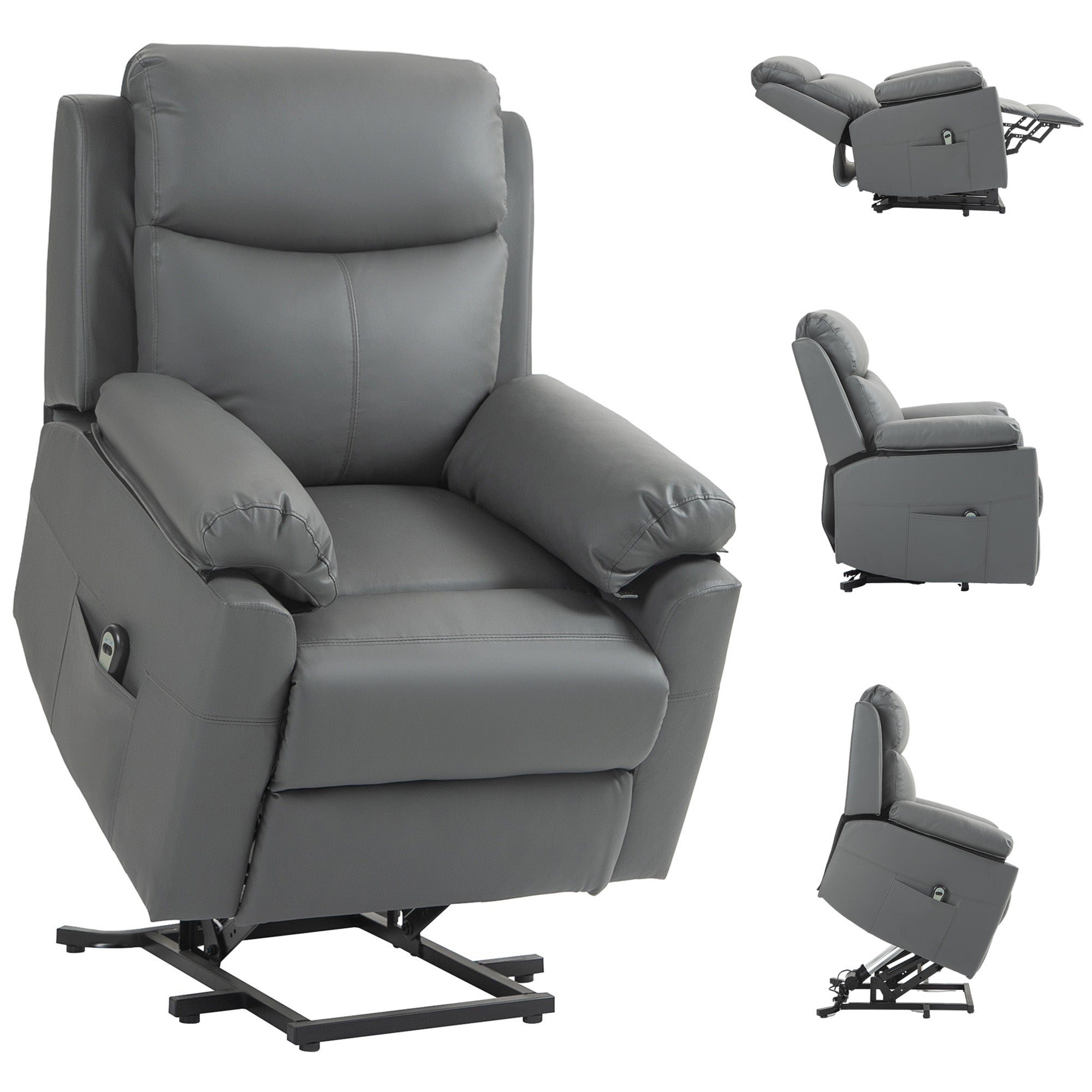 Faux Leather 70° Electric Riser Recliner Chair - Grey