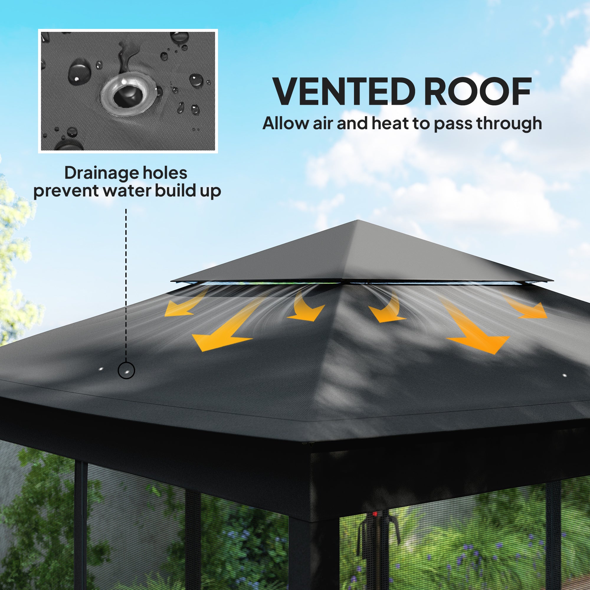 3 x 3(m) Pop Up Gazebo, Double-roof Garden Tent with Netting and Carry Bag, Party Event Shelter, Black